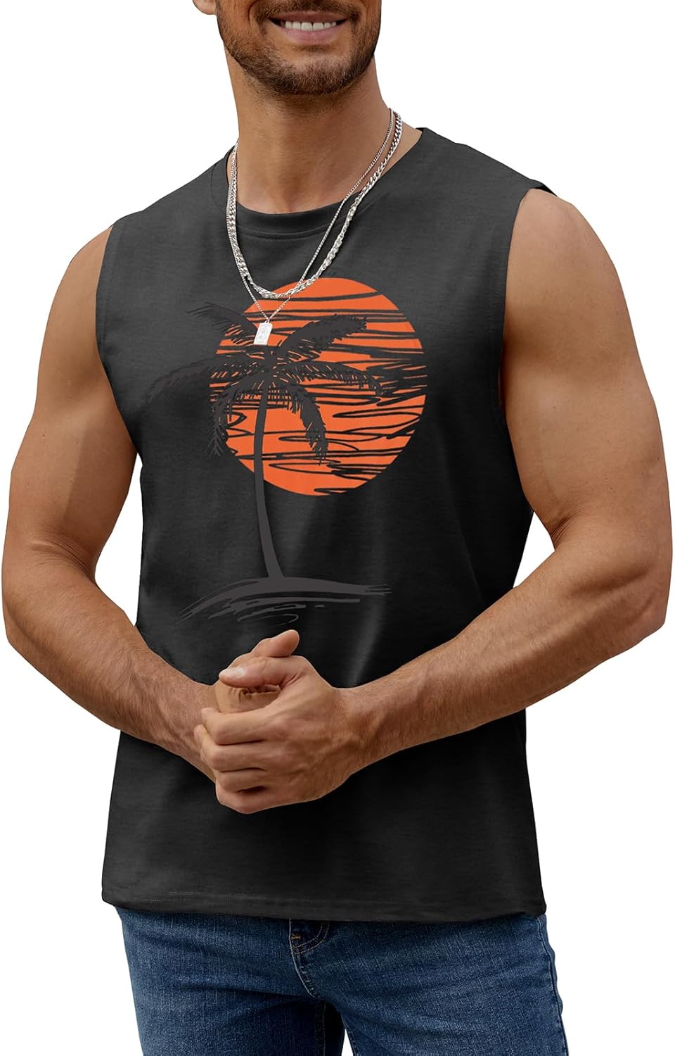 Detalle de iudam Tank Top Herren: Ärmelloses Baumwoll-T-Shirt mit All-Over Druck – Slim Fit