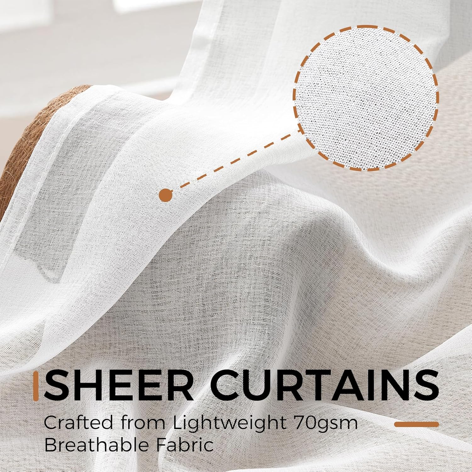 Detalle de MRTREES White Voile Curtains 72" Drop Pair (52x72 Inch) – sheer faux linen eyelet panels
