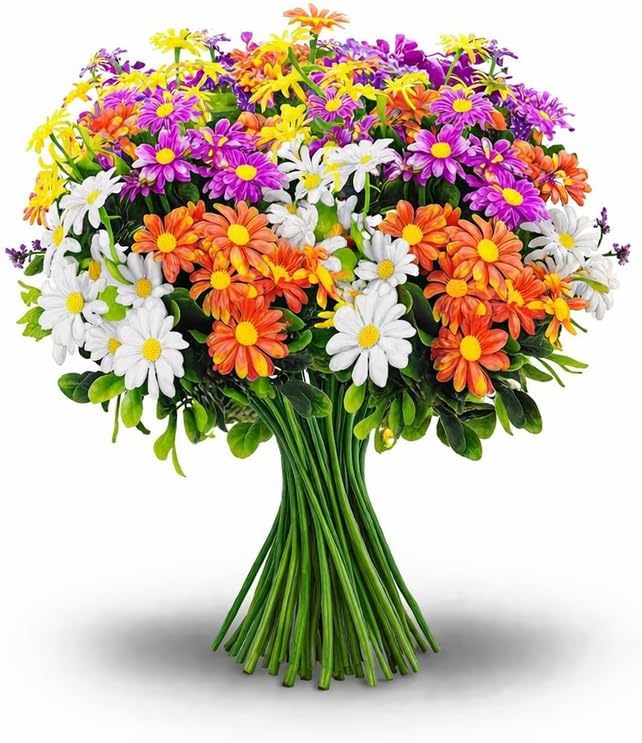 Detalle de 12 Bundles Outdoor Artificial Flowers in Four Colours – UV‑Resistant Daisy Set
