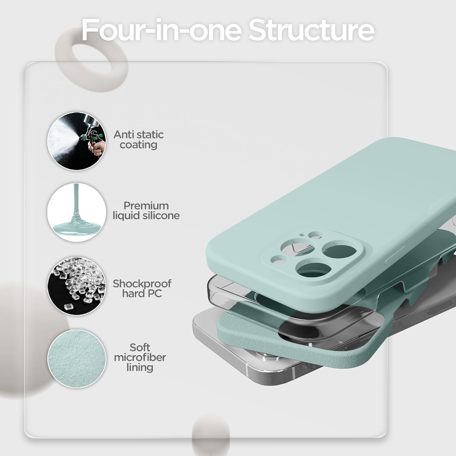 Detalle 2 de INGIDO Hülle für iPhone 15 Pro Max – Mintgrün, Liquid Silikon mit verbessertem Kameraschutz