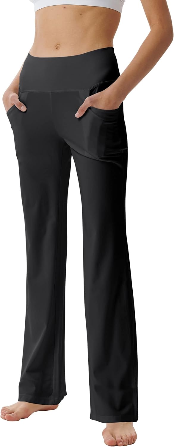 Detalle 2 de Laier Women's Red Yoga Pants with Pockets High Waist Flared Bootleg