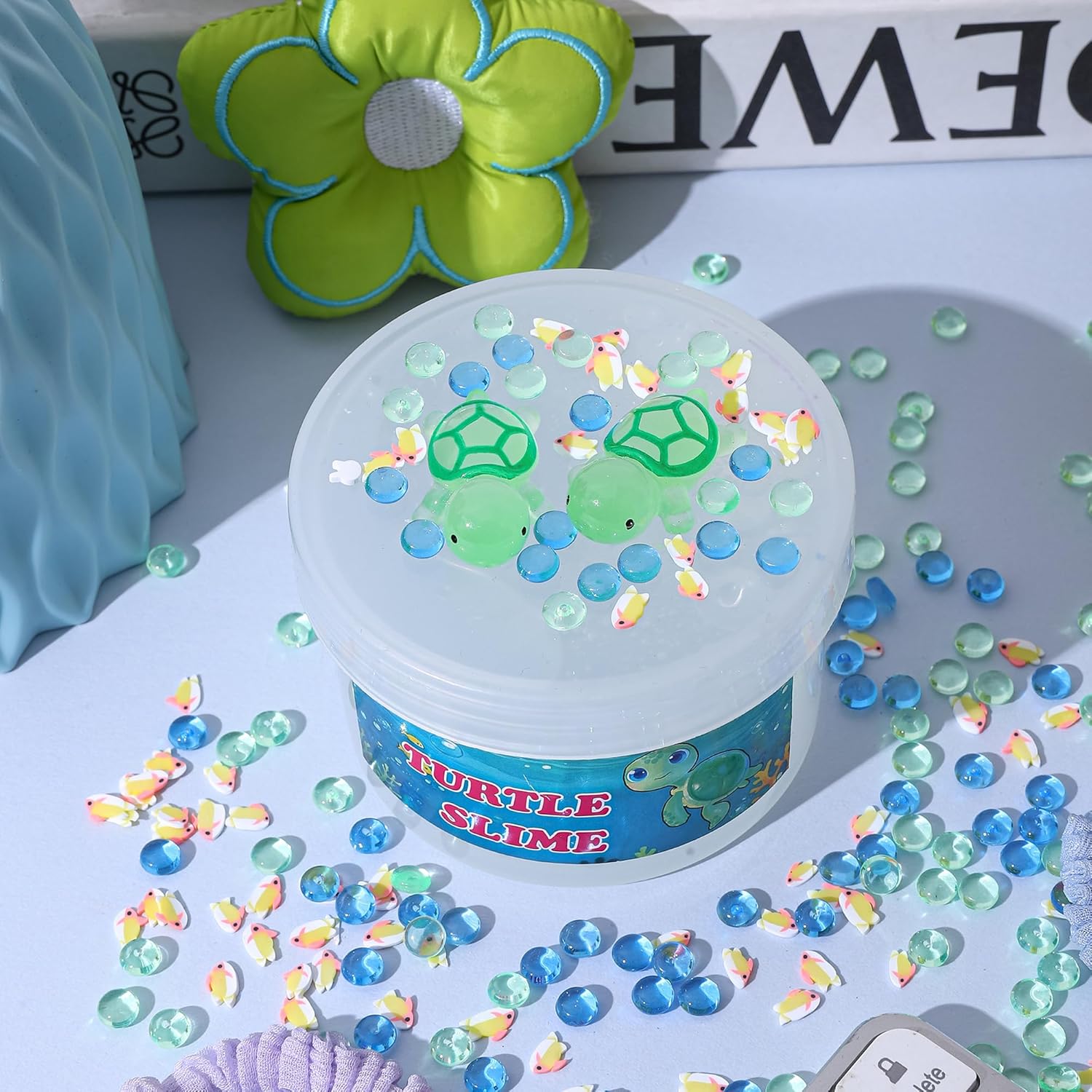Detalle de Clear Glitter Slime Kit with Little Turtle Toy — Crunchy, Non-Sticky DIY Craft for Girls 6-14
