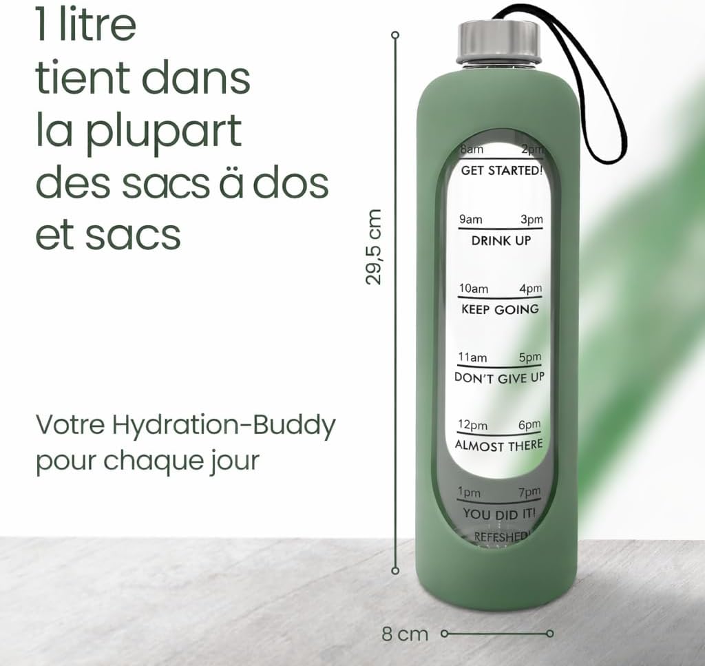 Thumbnail 6 de Amalindo gourde en verre 1 l – vert olive, avec brosse et coque silicone