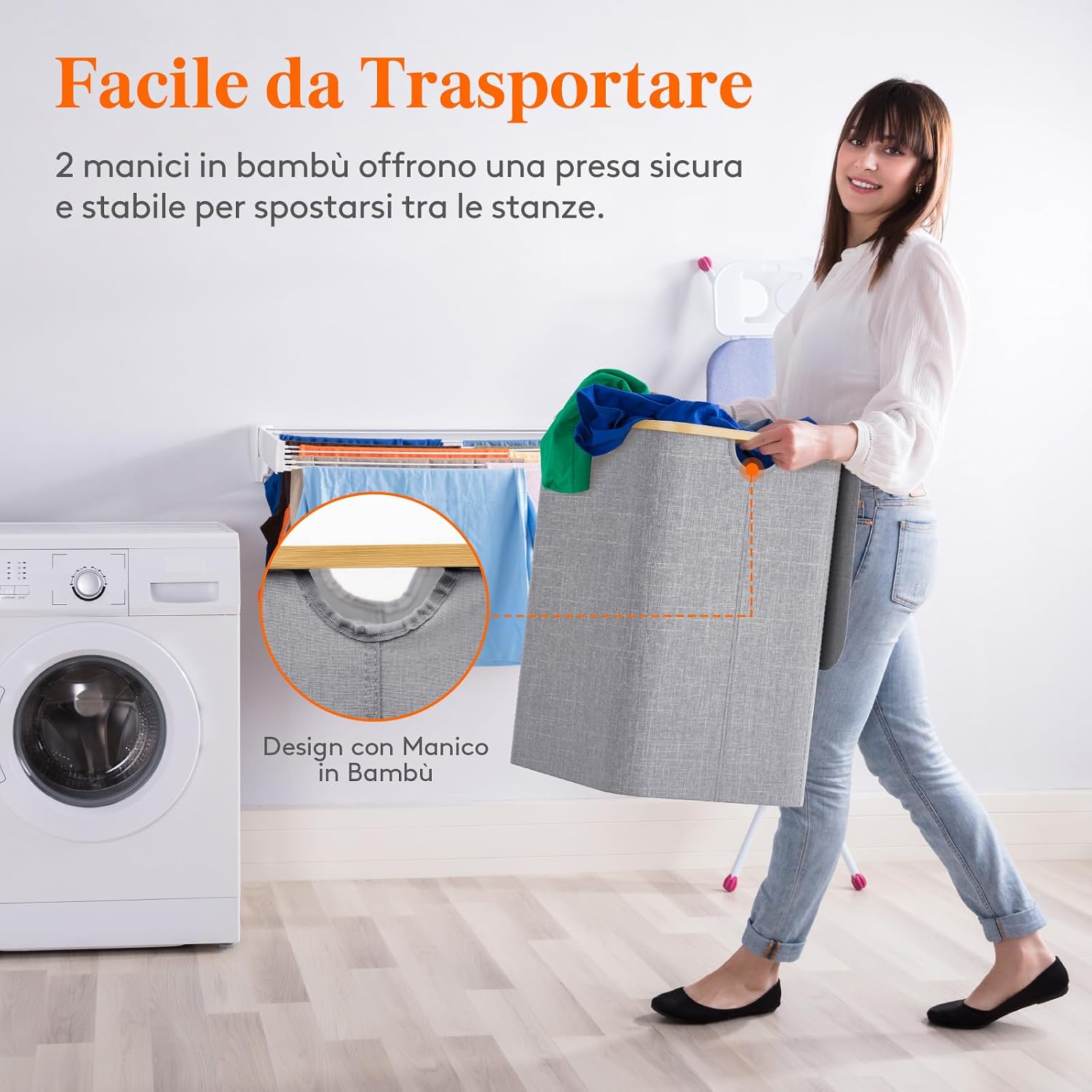 Thumbnail 6 de Lifewit 23156 140L Laundry Hamper with Lid, Two Compartments, Light Grey