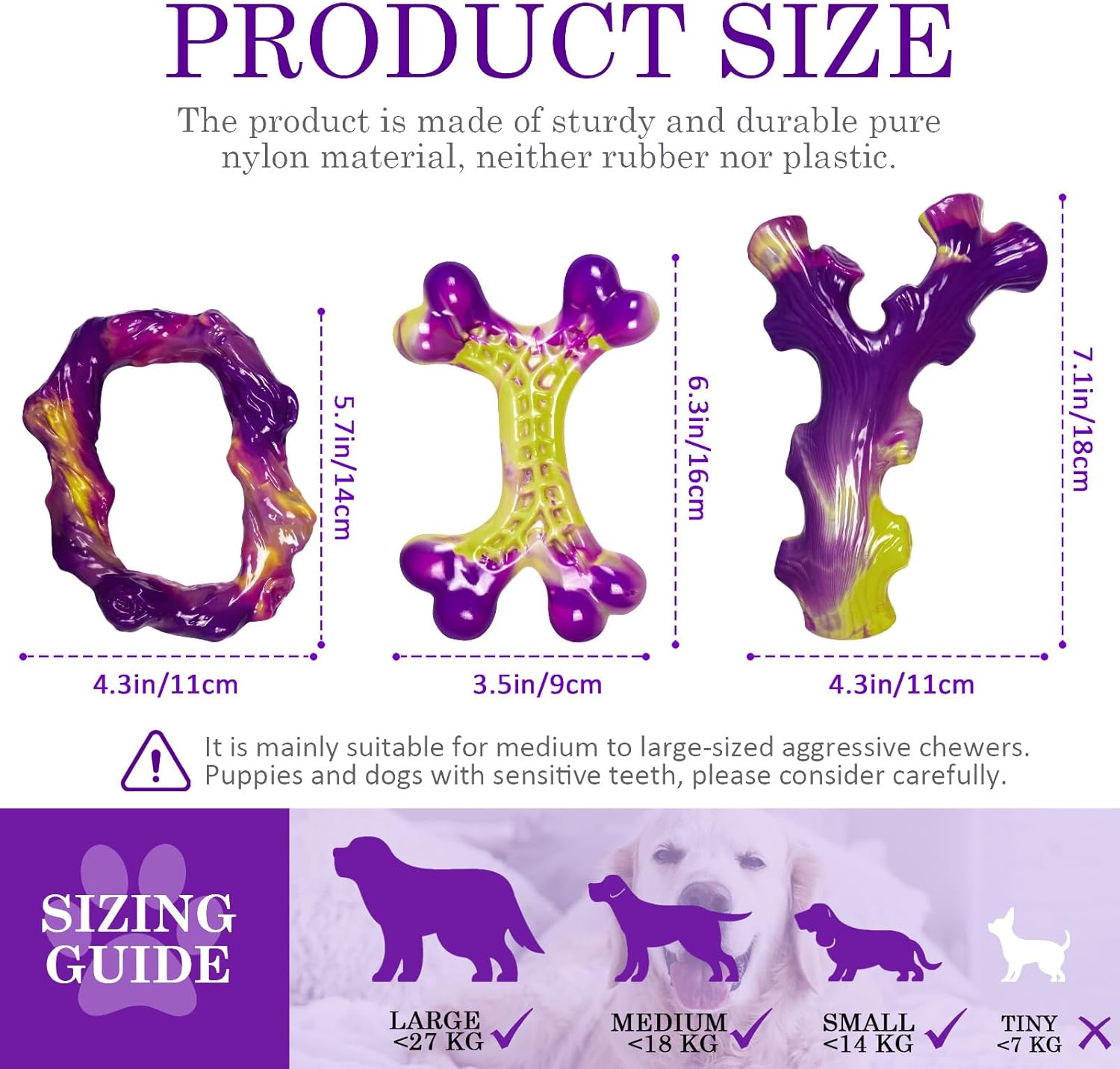 Detalle 2 de ChienBox Dog Toys 3 Pack indestructible nylon chew bones (bacon flavour) for medium to large dogs