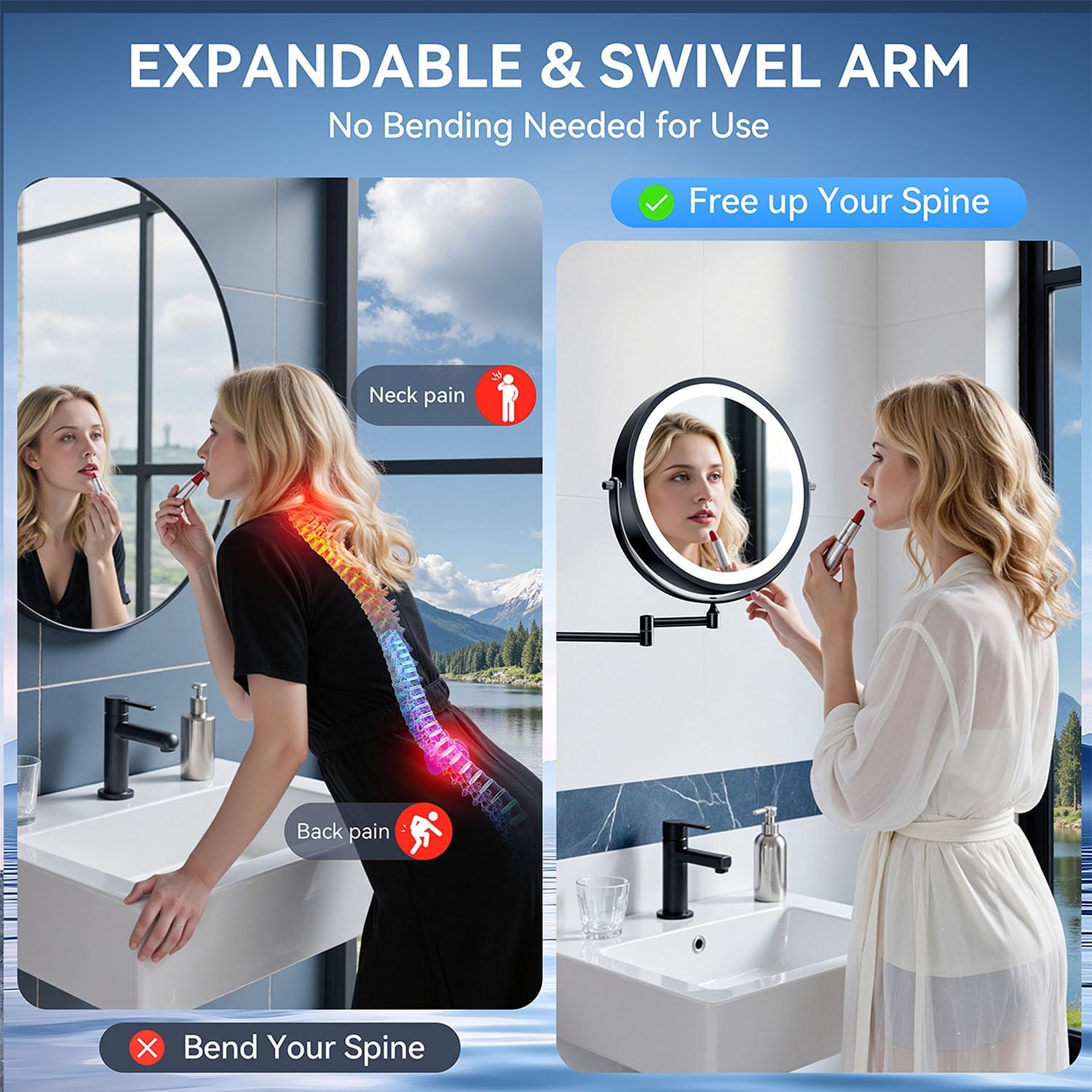 Detalle de Auxmir 10-Inch Wall Mounted Lighted Makeup Mirror with 30X/1X Magnification