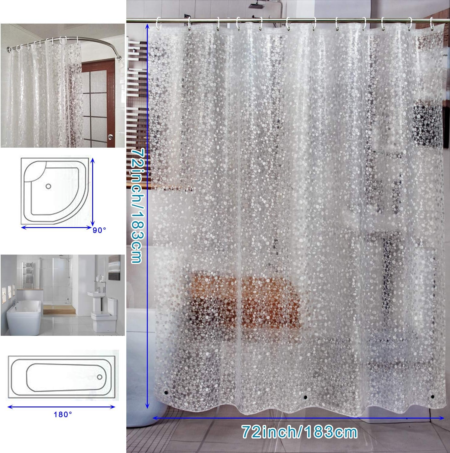 Thumbnail 6 de Bostofy Waterproof Shower Curtain Liner (8G EVA), Thick Liner with 3 Bottom Magnets, 72 x 72 and 12 Hooks