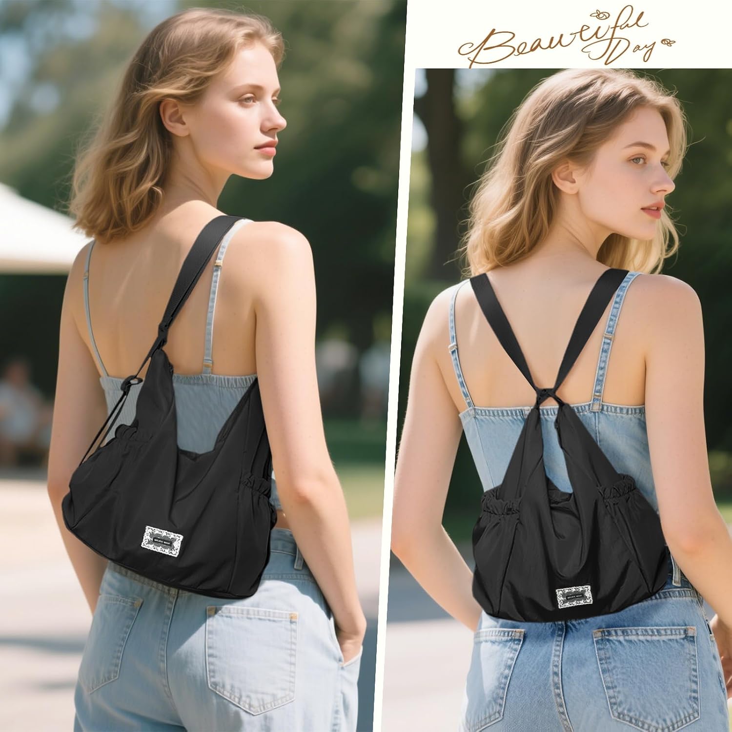 Detalle 2 de Mabecol Borsa Donna Zaino 2 in 1 – tote da spalla trasformabile in zaino (Nero)