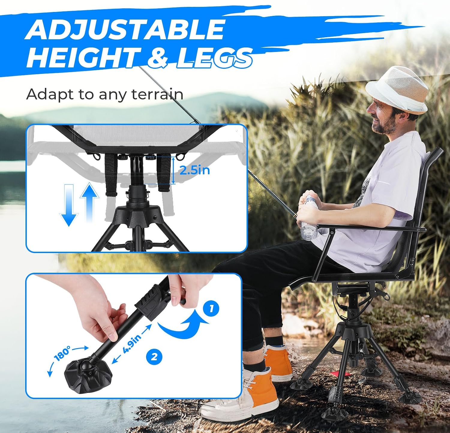 Thumbnail 4 de KEMIMOTO B1702-00301BK Hunting Blind Chair, 360° Swivel, Adjustable Height