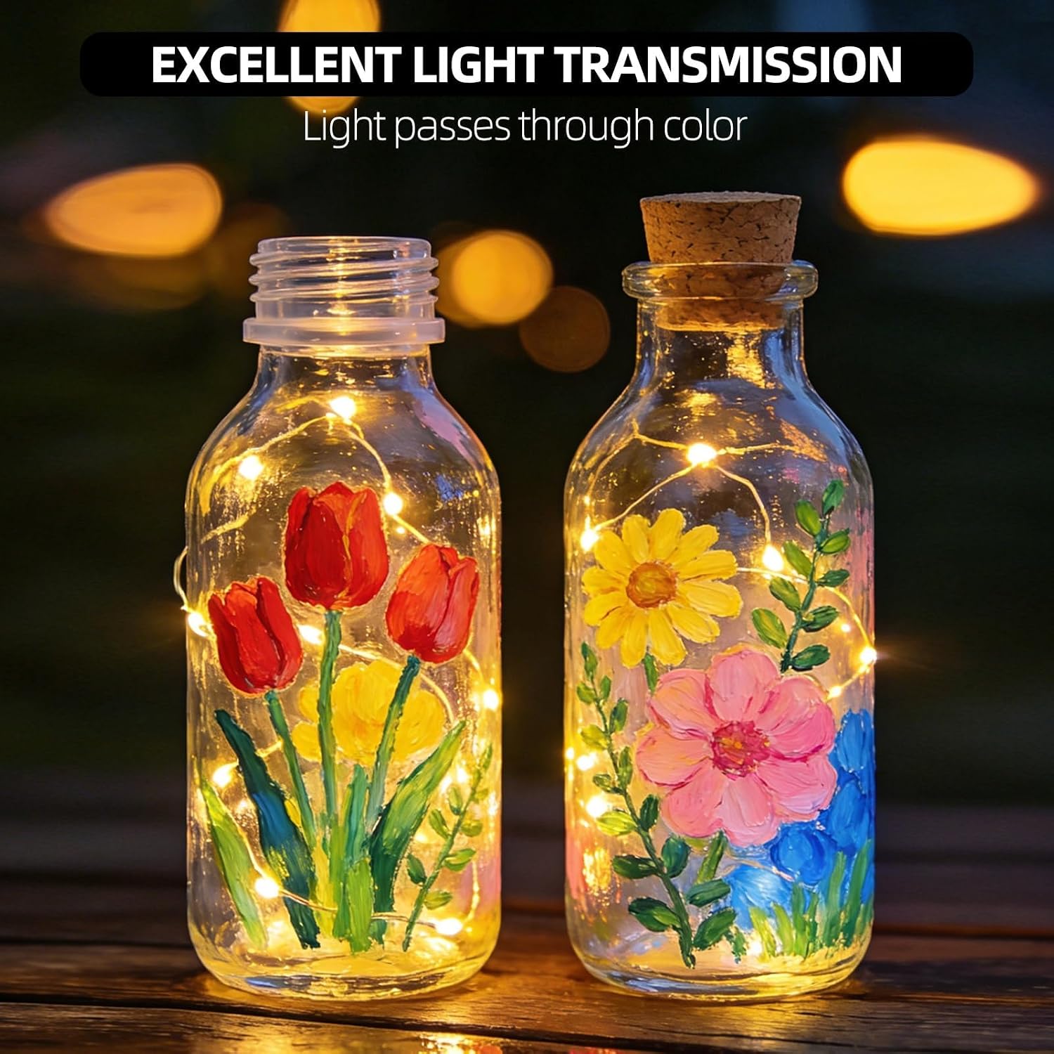 Thumbnail 1 de Colourful Acrylic Stained Glass Paint Set with 12 Colours, 6 Brushes & 1 Palette