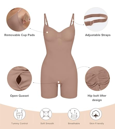 Detalle de SHAPERX SAHPERX Body Reductor Mujer Invisible Shapewear: Adelgaza y Moldea con Almohadillas Extraíbles (UK-SZ5468-Sienna-L/XL)
