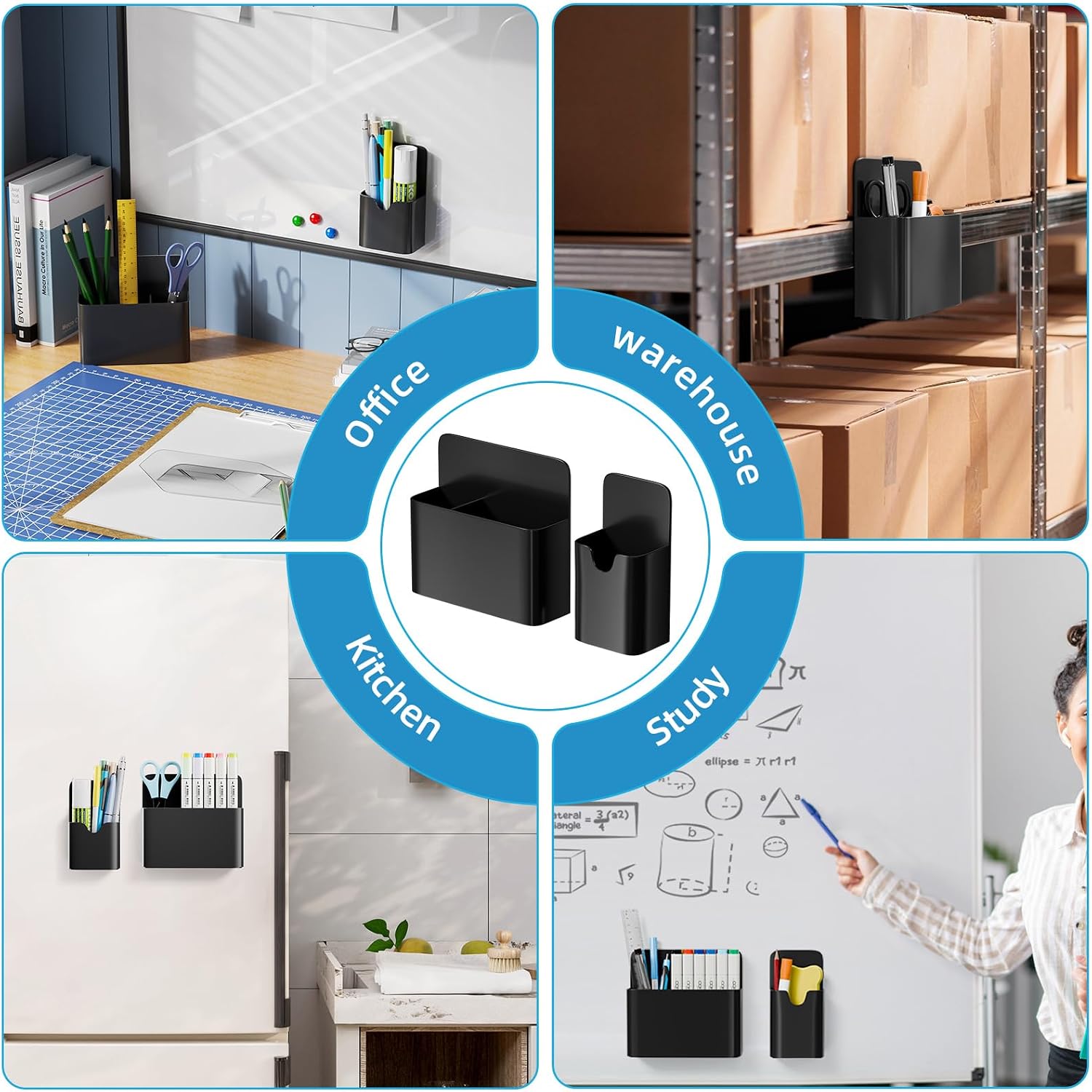 Detalle 2 de Marbrasse Dry Erase Marker Holder, 2-Pack Magnetic Black Organizer