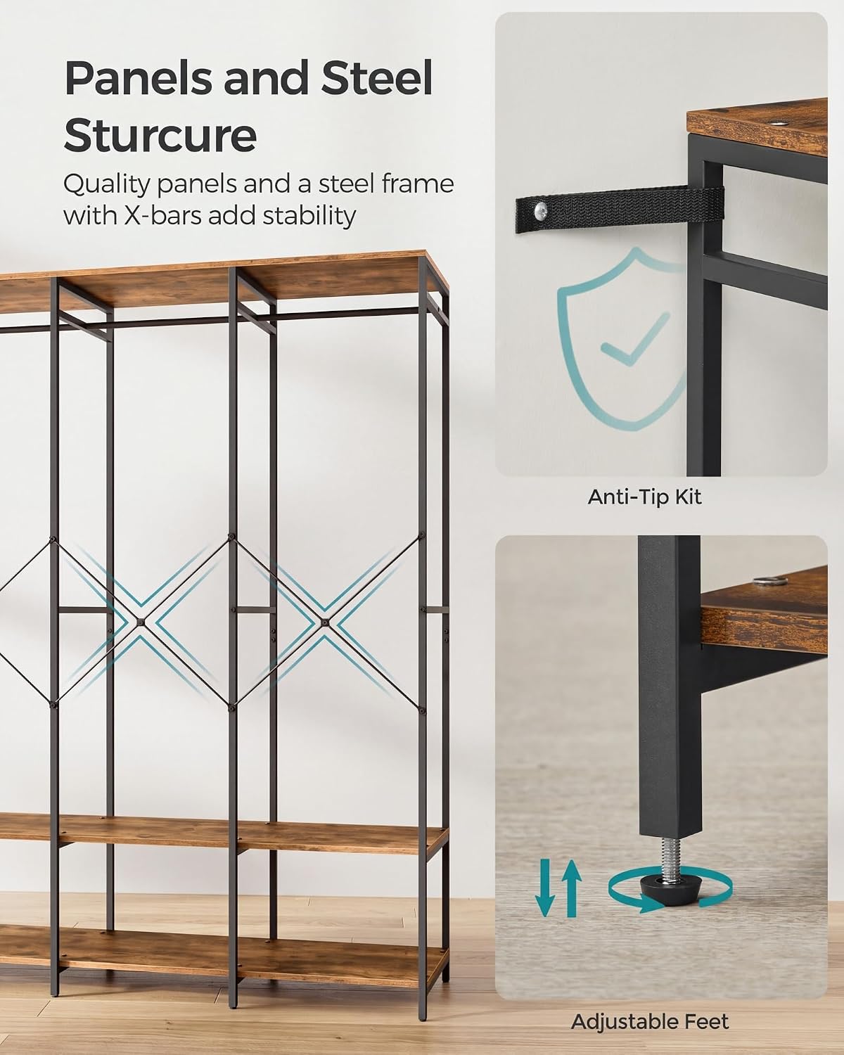 Detalle 1 de SONGMICS RGR005B01 Clothes Rail with Shelves, 141 x 40 x 180 cm