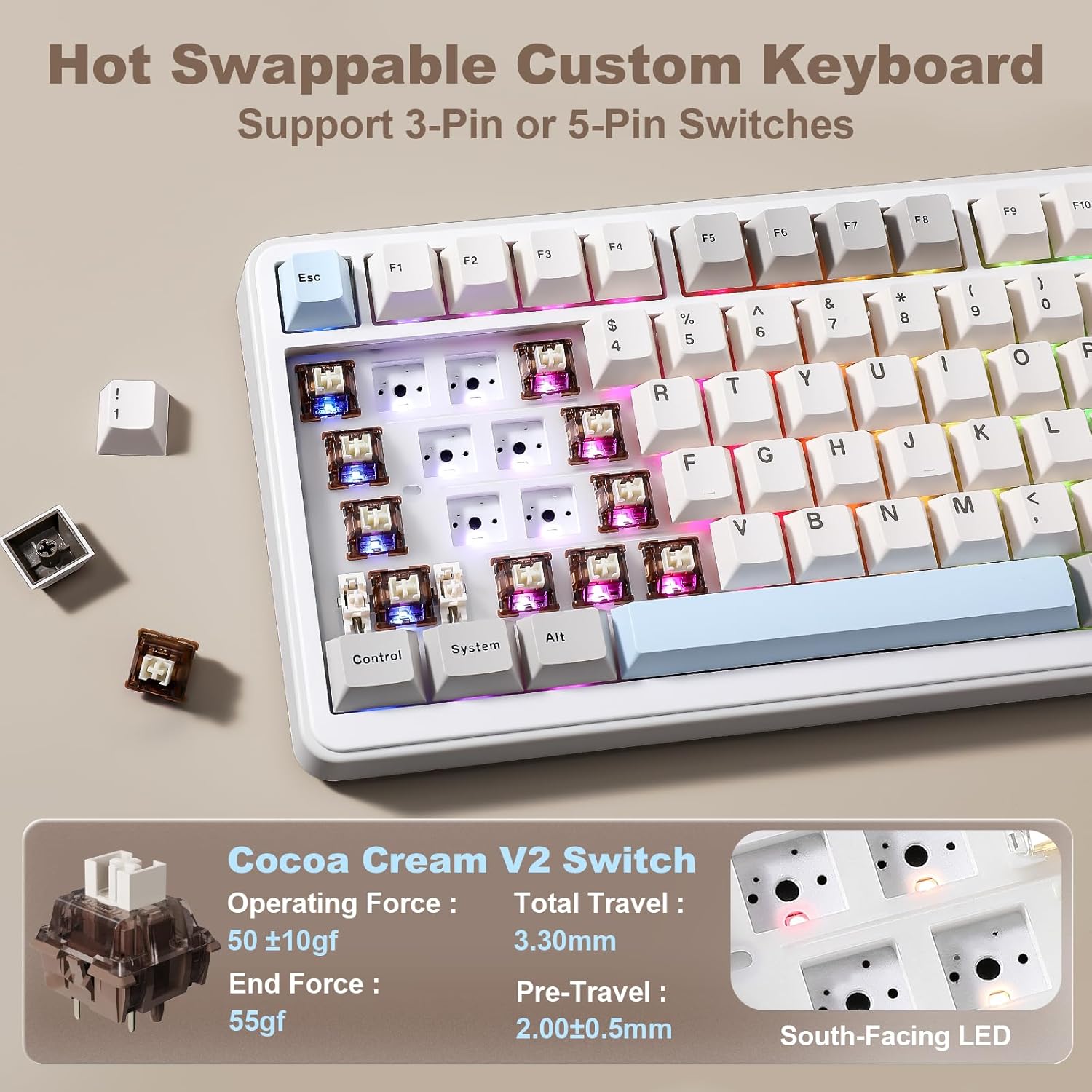 Detalle de YUNZII B75 PRO MAX Wireless Mechanical Keyboard — 75% Layout with Screen & Knob