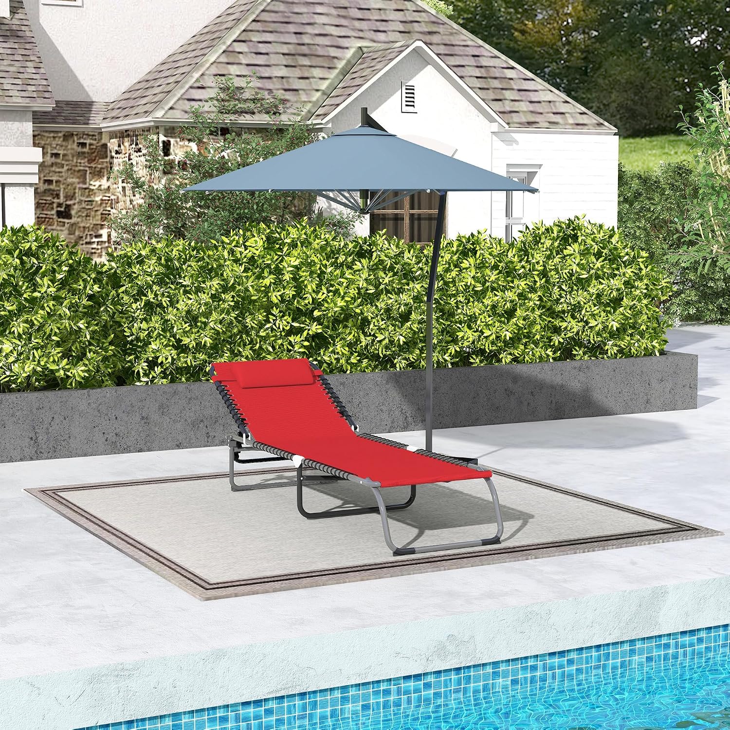 Thumbnail 6 de Outsunny Bain de soleil transat pliable à dossier multi-positions (noir/textilène rouge)