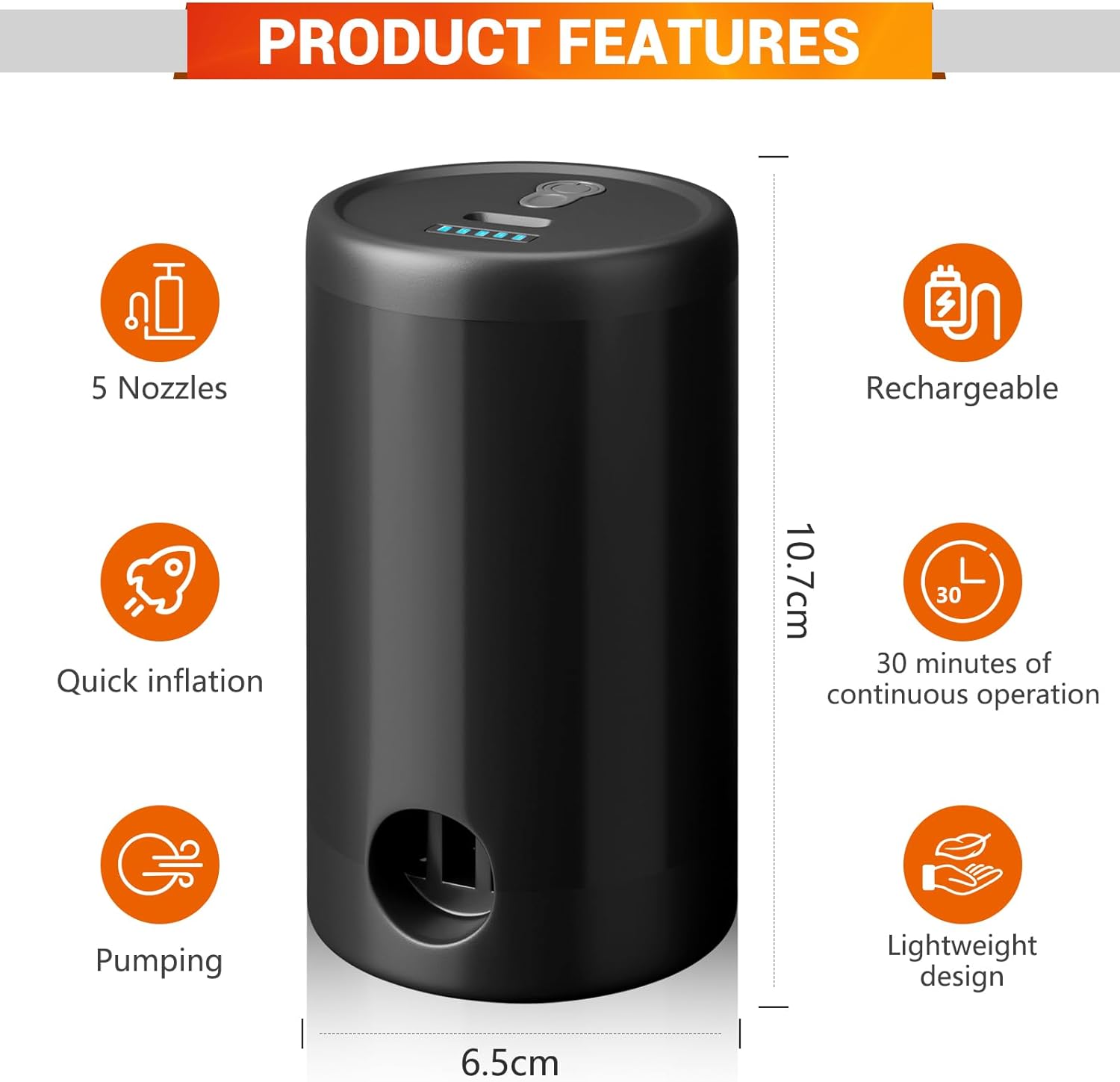 Detalle 2 de ytorgr Portable Electric Mini Air Pump for inflatables (rechargeable, Type-C)