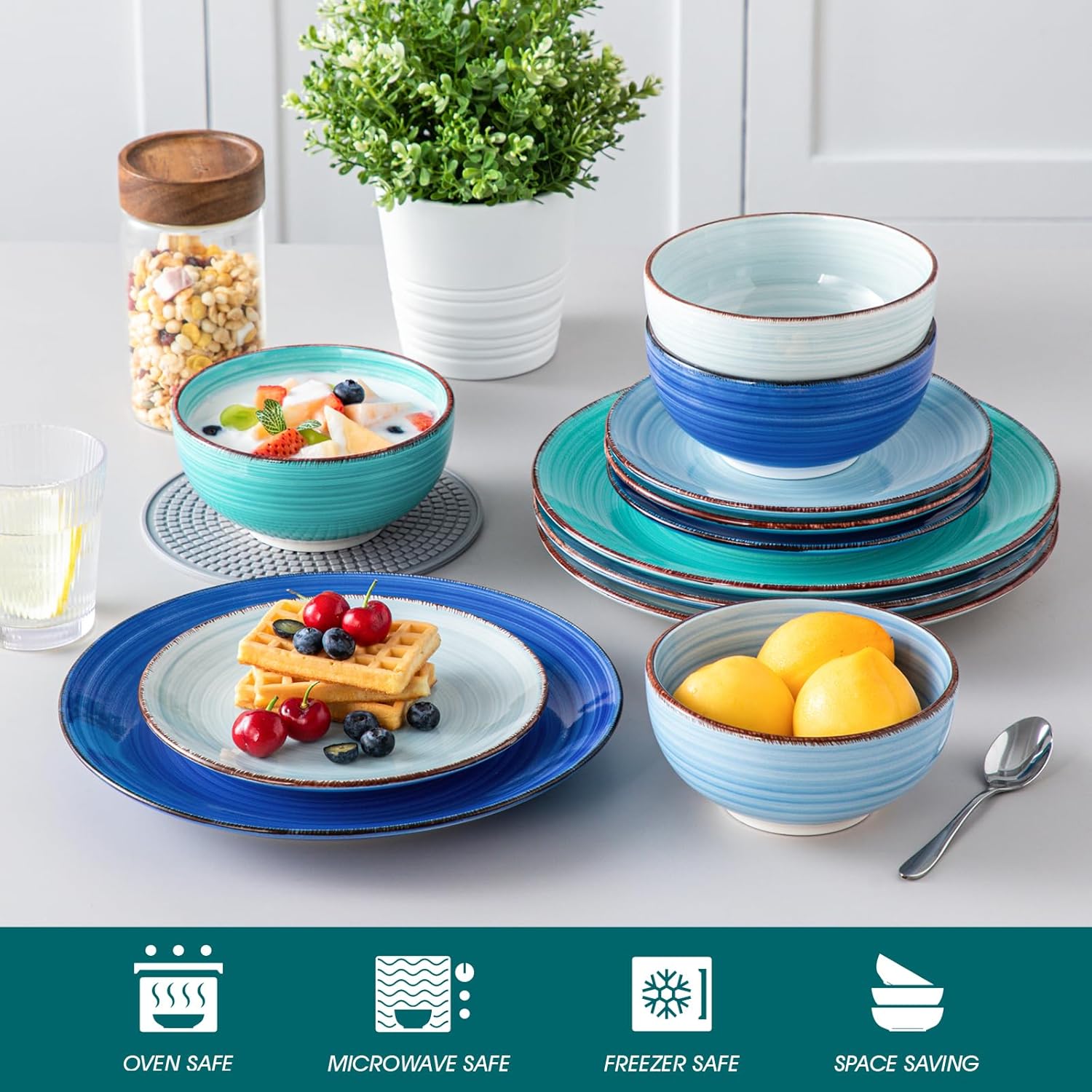 Thumbnail 3 de vancasso Bonita Dinnerware Set Blue Stoneware — 12 Pieces, Service for 4