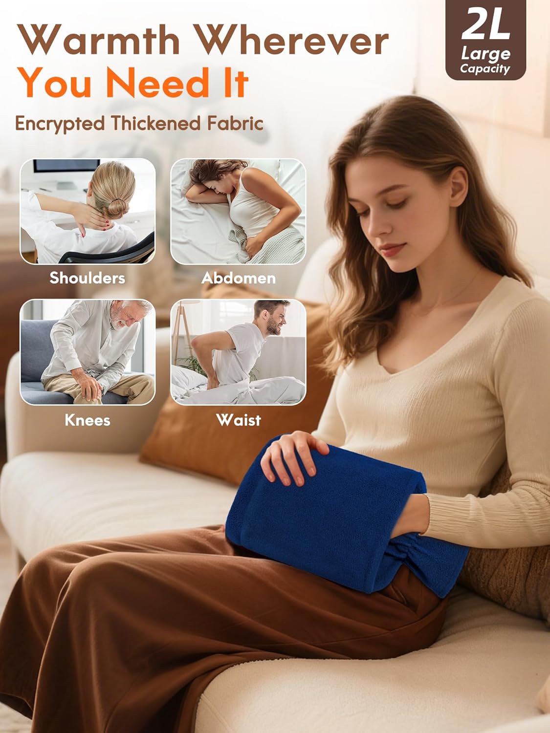 Thumbnail 3 de MUPAS Wärmflasche mit Kängurutasche & Vliesbezug (2L) – für kalte Hände, Füße und den Rücken