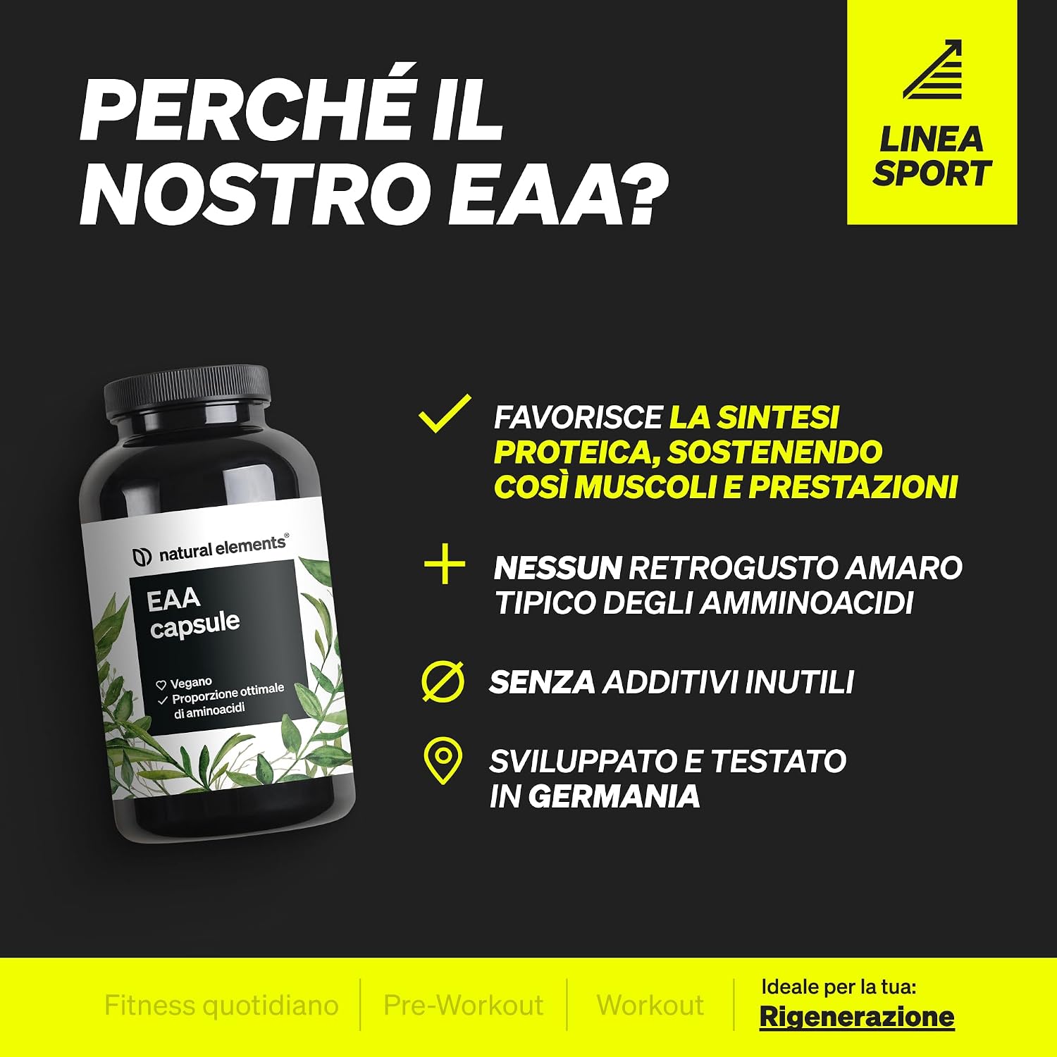 Thumbnail 2 de Capsule EAA ad alto dosaggio Natural Elements – 300 capsule (vegane, senza additivi inutili)