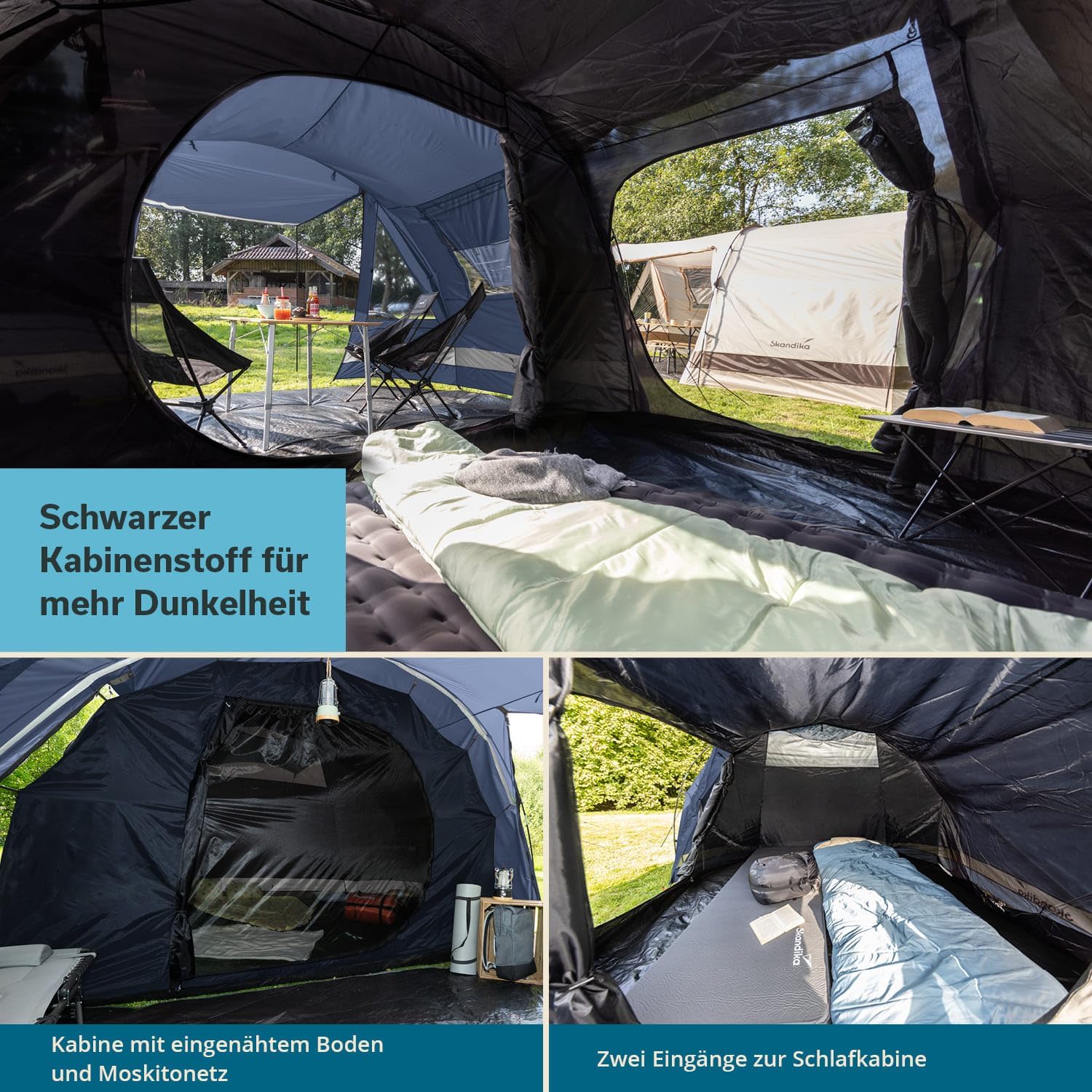 Thumbnail 3 de Skandika Kambo Tunnelzelt 4 Personen – stabiles Großraumzelt mit dunkler Schlafkabine, 3000 mm Wassersäule