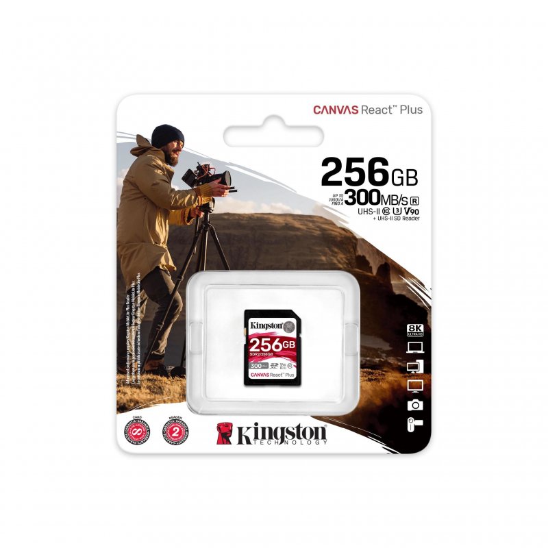 Detalle 2 de Kingston Canvas React Plus 256GB SD UHS-II Clase 10: alta velocidad para fotografía y vídeo 4K/8K