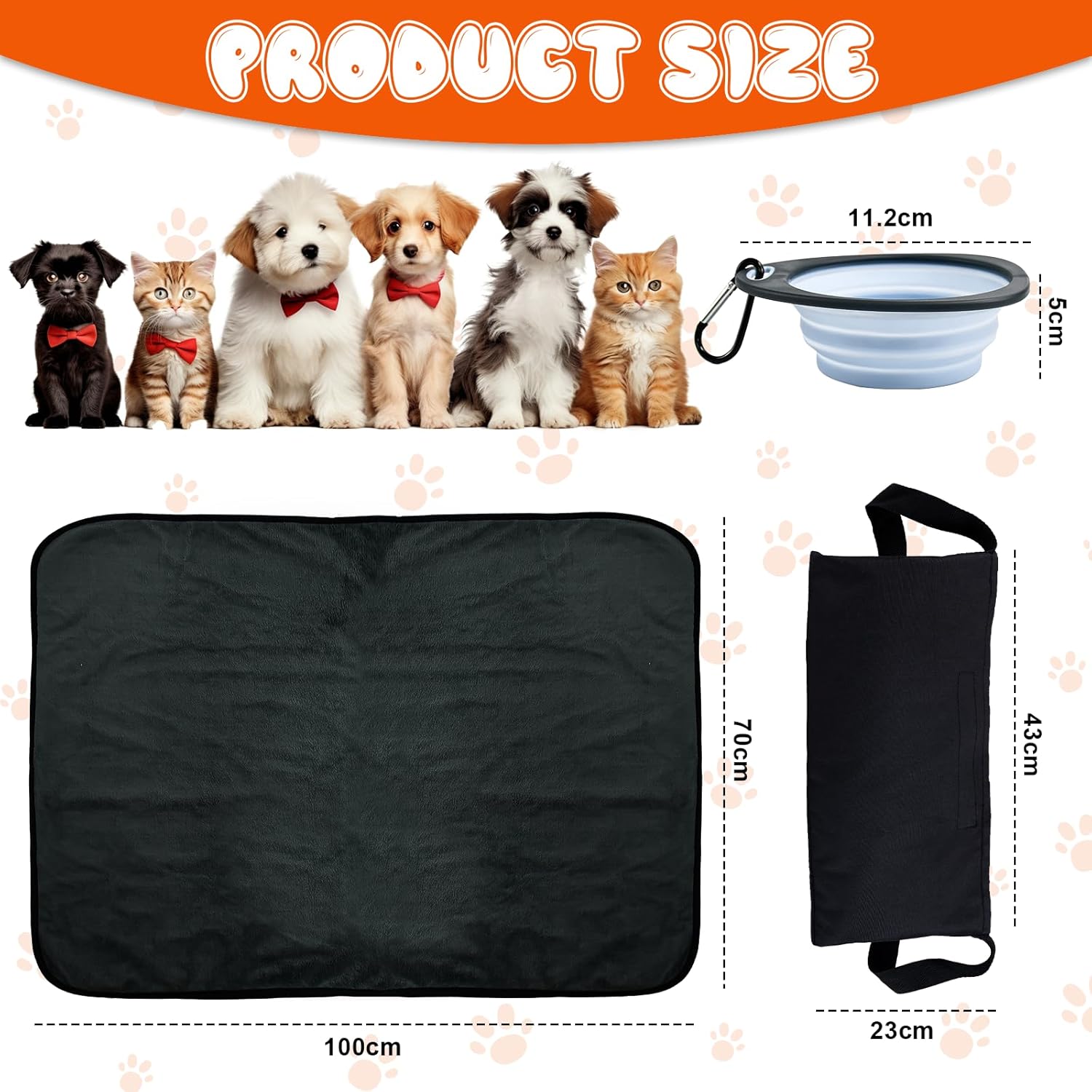 Detalle 2 de YBCCBY Waterproof Dog Blanket (100 x 70 cm) – Foldable Plush Pet Blanket with Collapsible Dog Bowl, Anti-Slip Bottom and Storage Bag