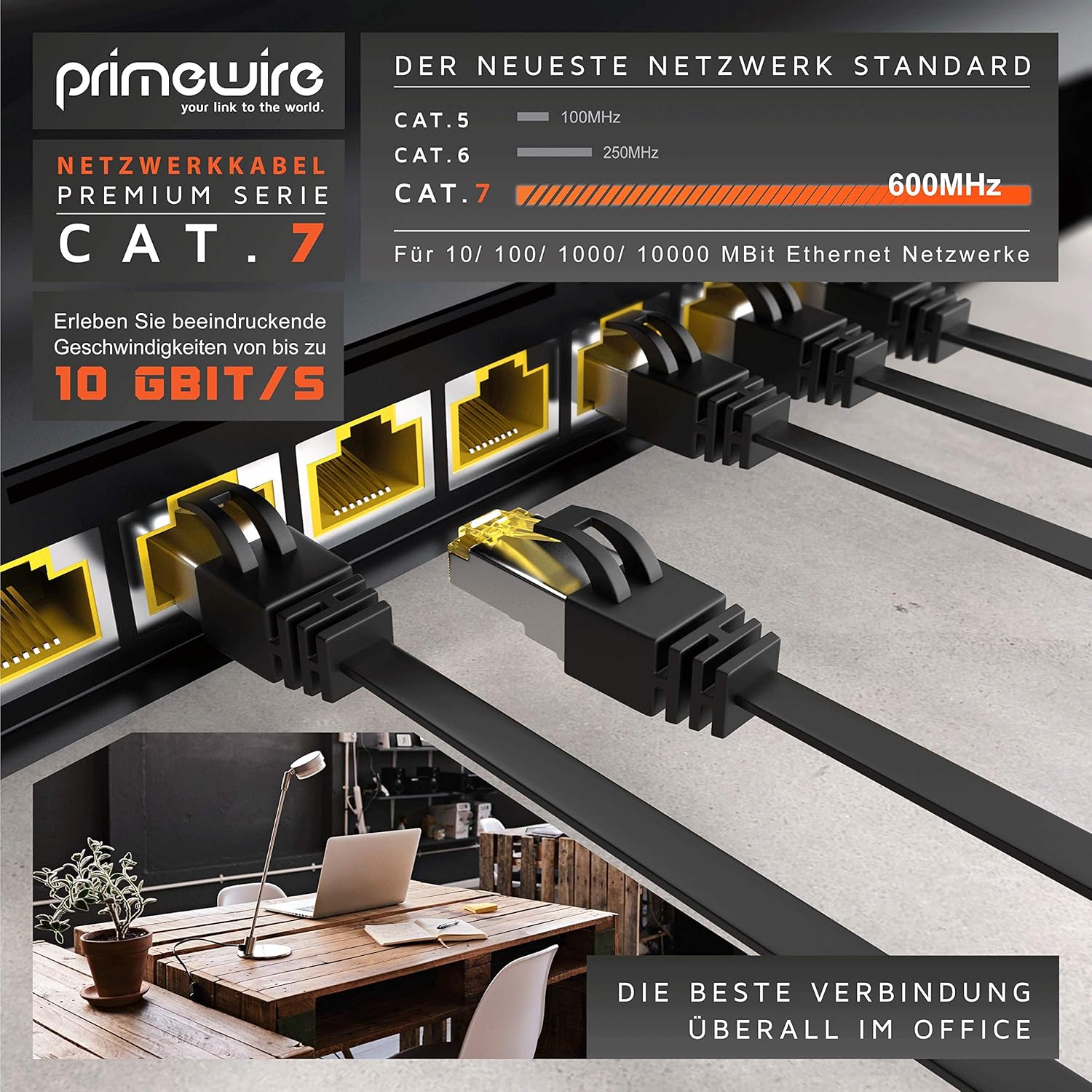 Thumbnail 4 de Primewire CAT.7 Flachbandkabel 30 m | U/FTP Schirmung, RJ45 Stecker, 10 Gbit/s, flaches Patchkabel