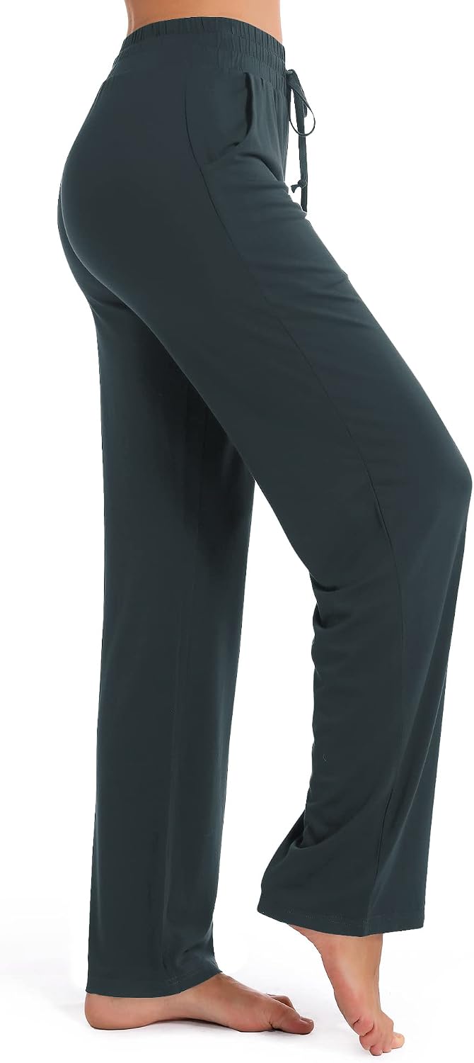 Detalle de Urban CoCo Women’s Straight Leg Long Pants with Elastic High Waist Drawstring and Deep Pockets