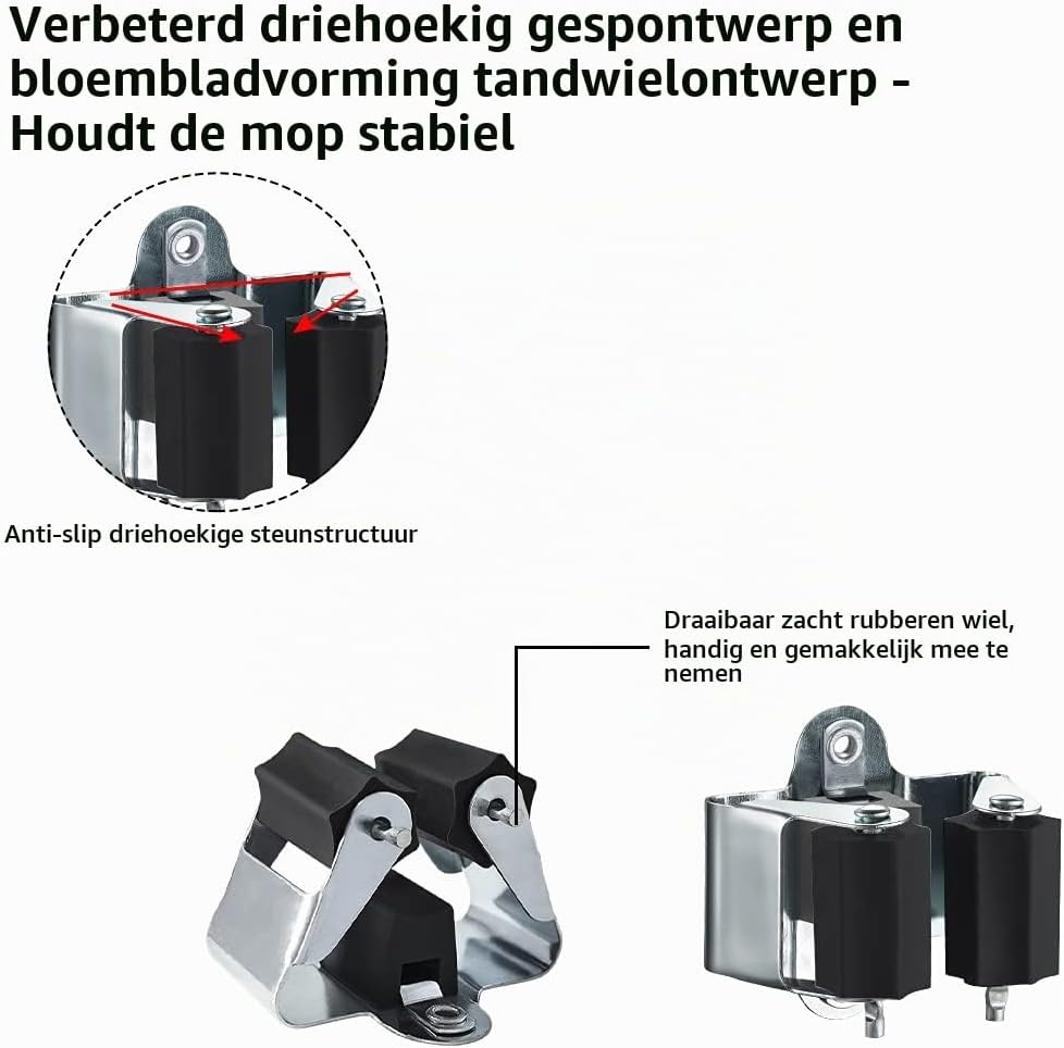Thumbnail 6 de 3-H Bezemhouder voor wandmontage, set van 12 met rubberen klemrollen
