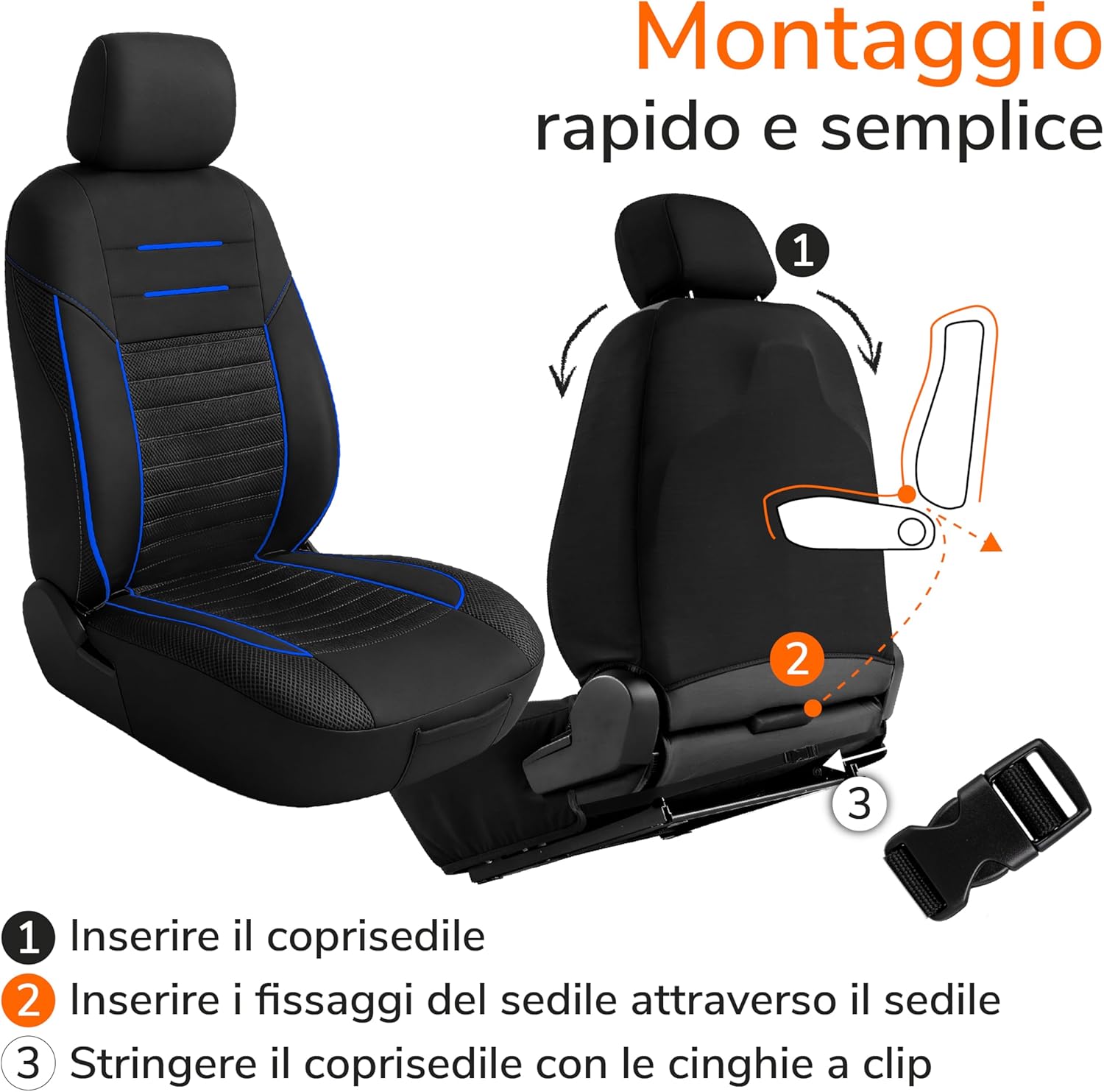 Thumbnail 6 de Upgrade4cars Coprisedili Anteriore Set Versione 2026 – Coperture Universali in Blu per Conducente e Passeggero