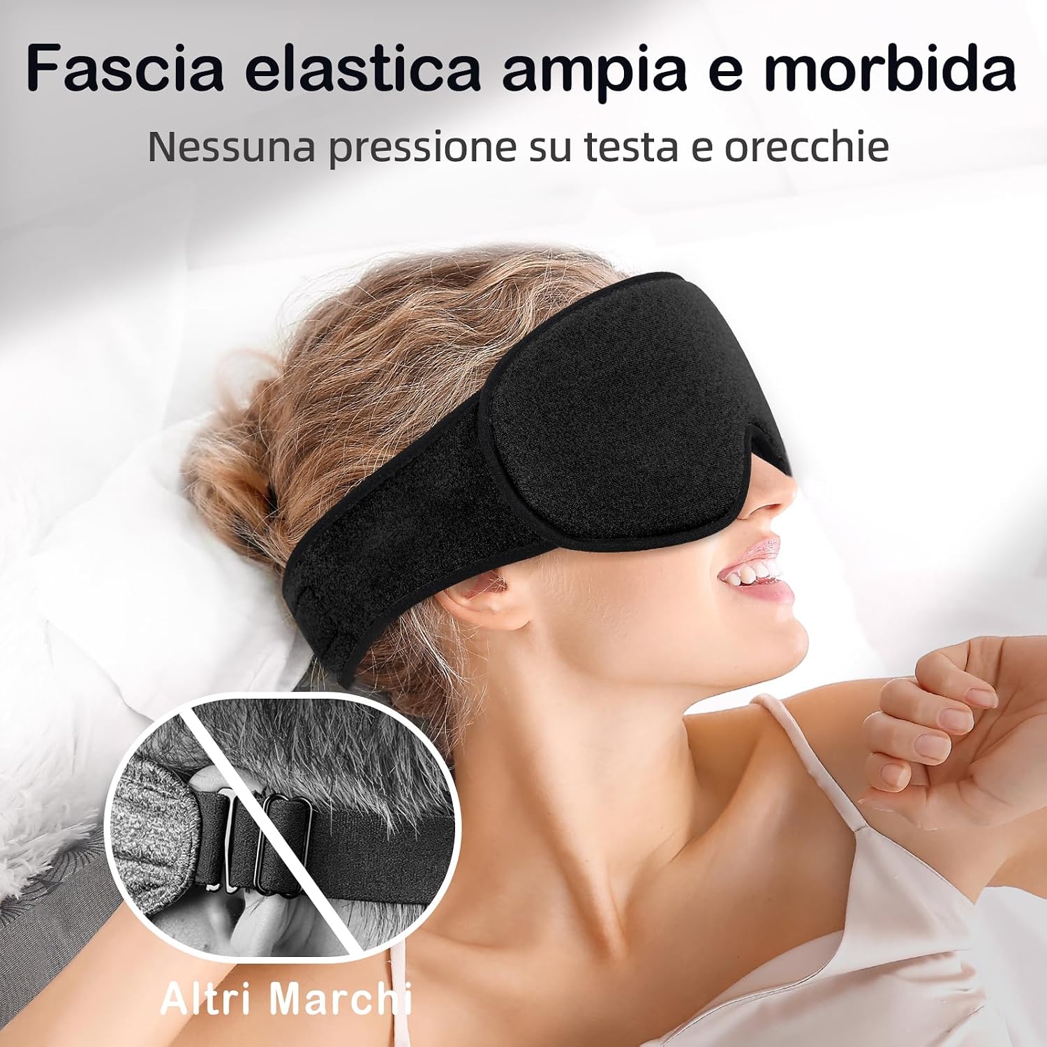Detalle de INNELO Mascherina per dormire 3D in cotone, nero, regolabile per chi dorme sul fianco