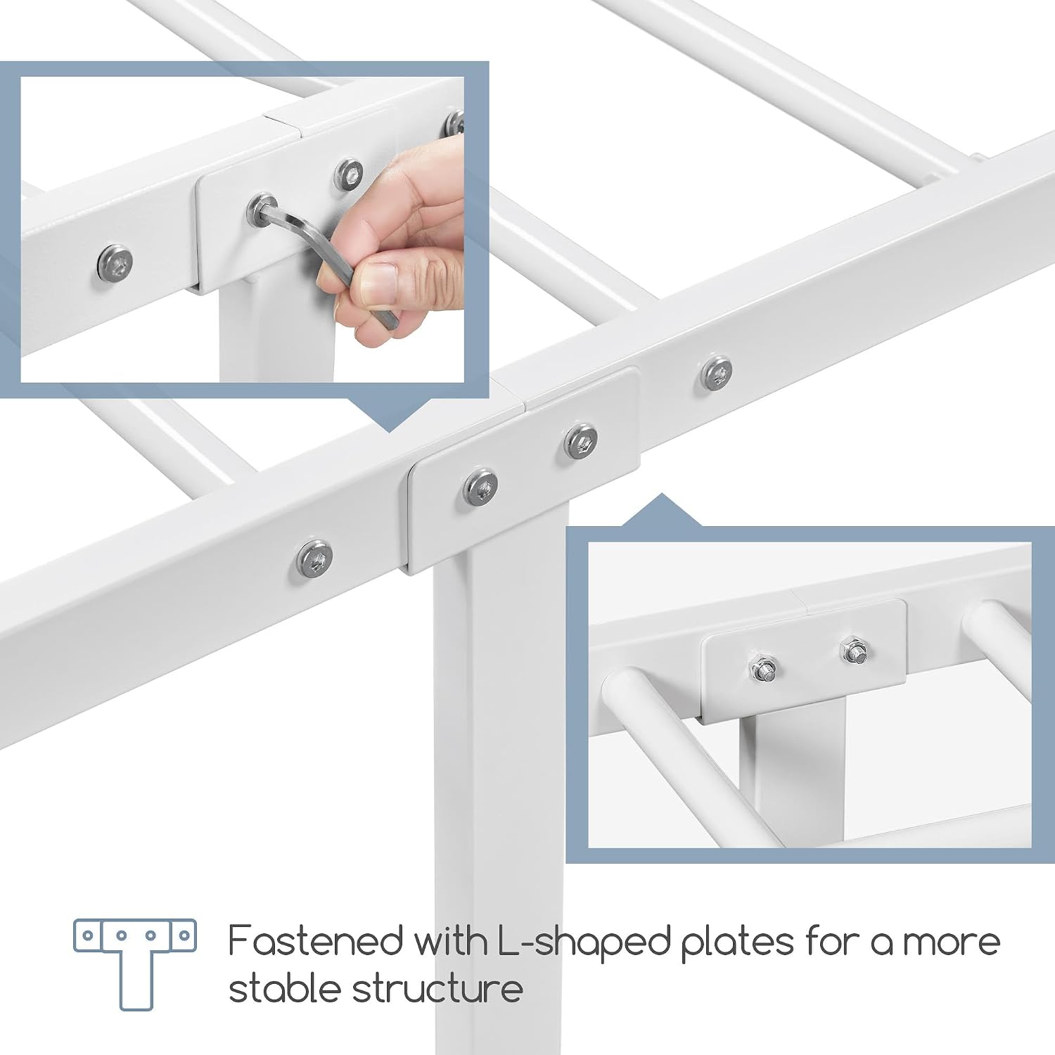 Detalle 1 de Yaheetech YT-00110348-V01 Queen Metal Bed Frame, White Scrollwork
