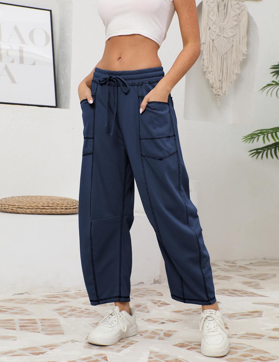 Thumbnail 2 de Athlisan Womens Baggy Barrel Pants: Wide-Leg Lounge Sweatpants with Pockets