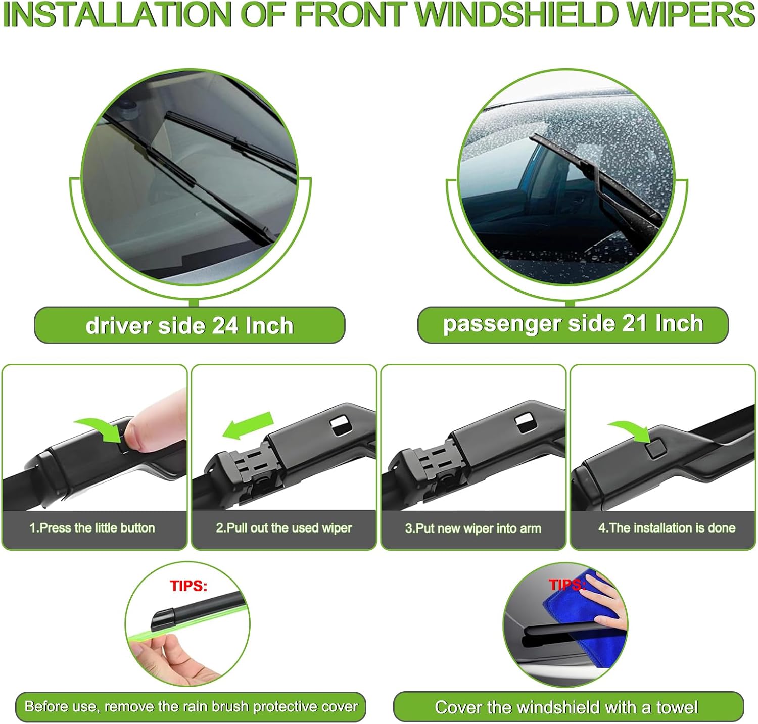 Detalle de PARRATI Windshield Wipers for Chevrolet Traverse (2009–2017) – 24"/21" Front & 13" Rear (Set of 3)