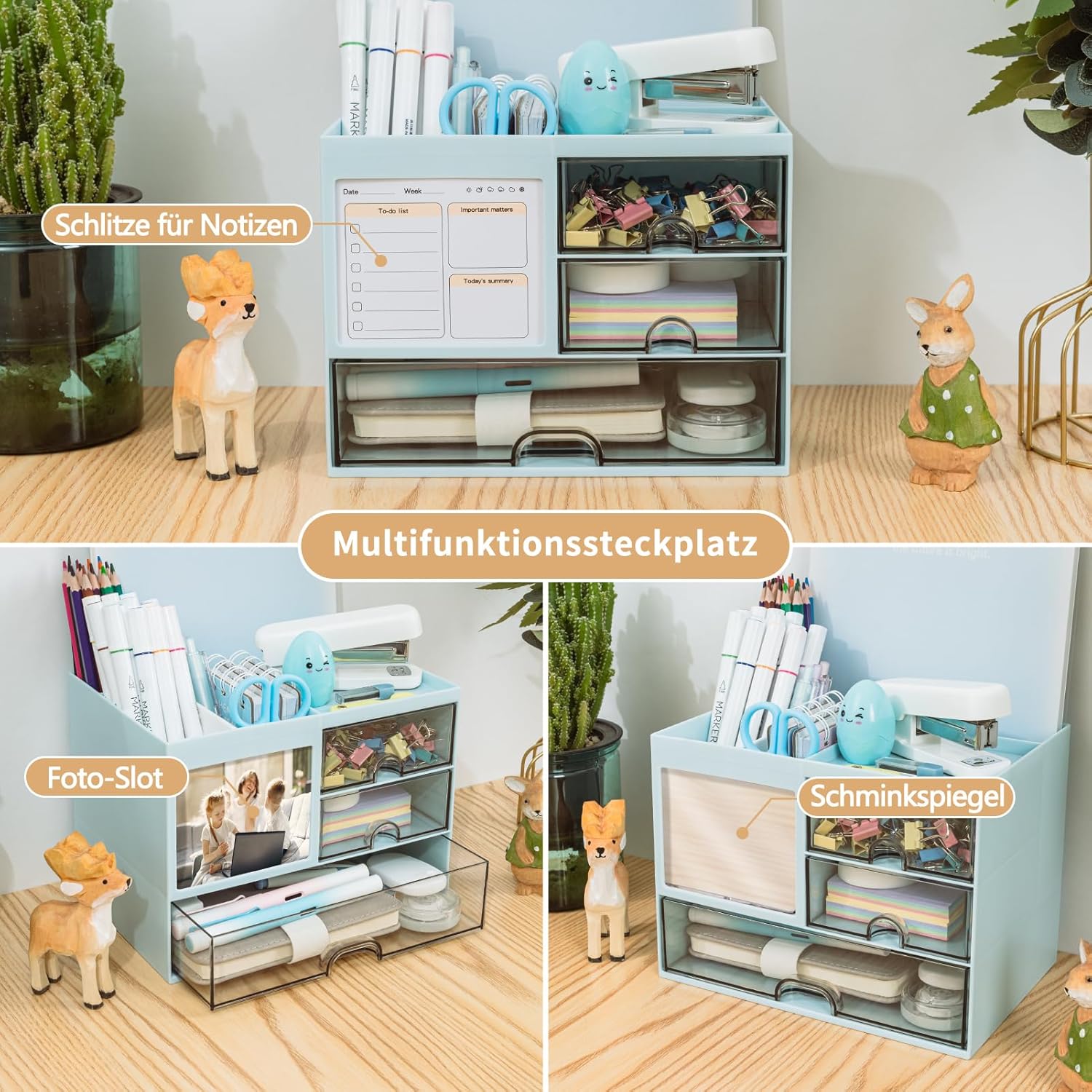 Thumbnail 4 de RISEMART Schreibtisch-Organizer mit 3 Schubladen & Stifthalter (blau) – 5-Fach-Aufbewahrung für Büro und Zuhause