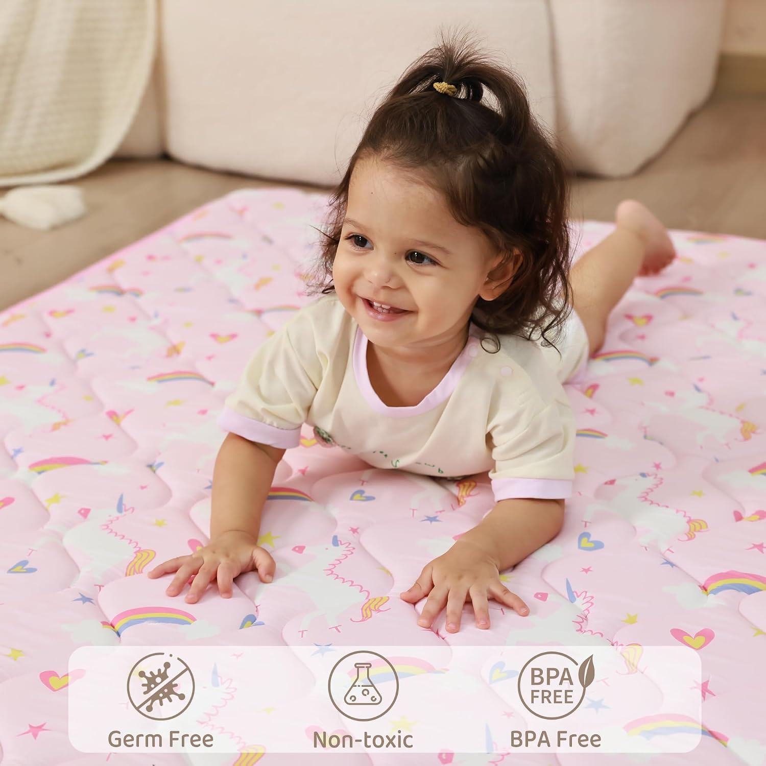 Detalle 2 de Viviland 50" x 50" Baby Play Mat, Thick, Non-Slip, Machine-Washable, Pink Unicorn
