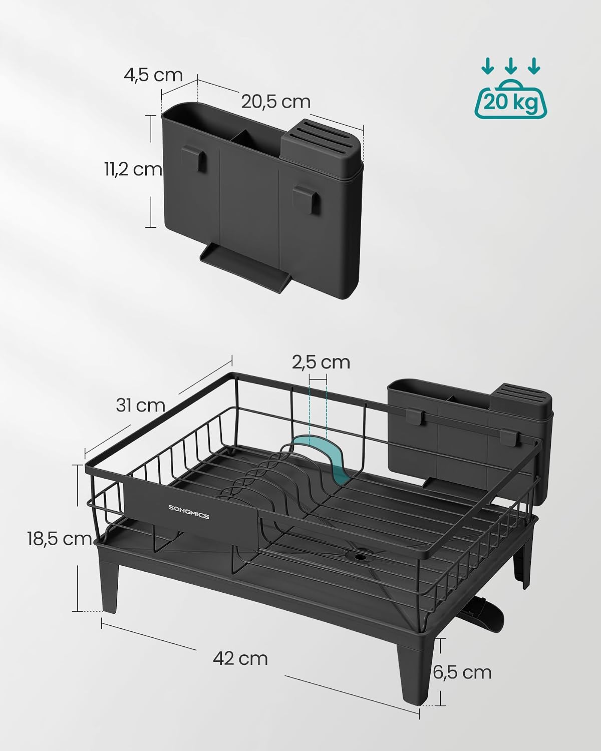Detalle de SONGMICS PATALLA KCS550B01 afdruiprek met 360° draaibare afvoer, zwart