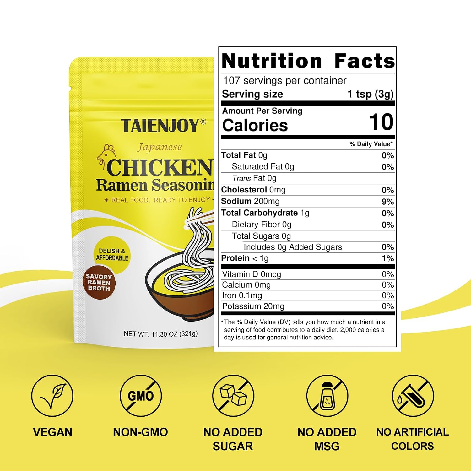 Detalle 2 de Taienjoy Ramen Seasoning Powder, Vegan Japanese Chicken Flavor, Low Sodium