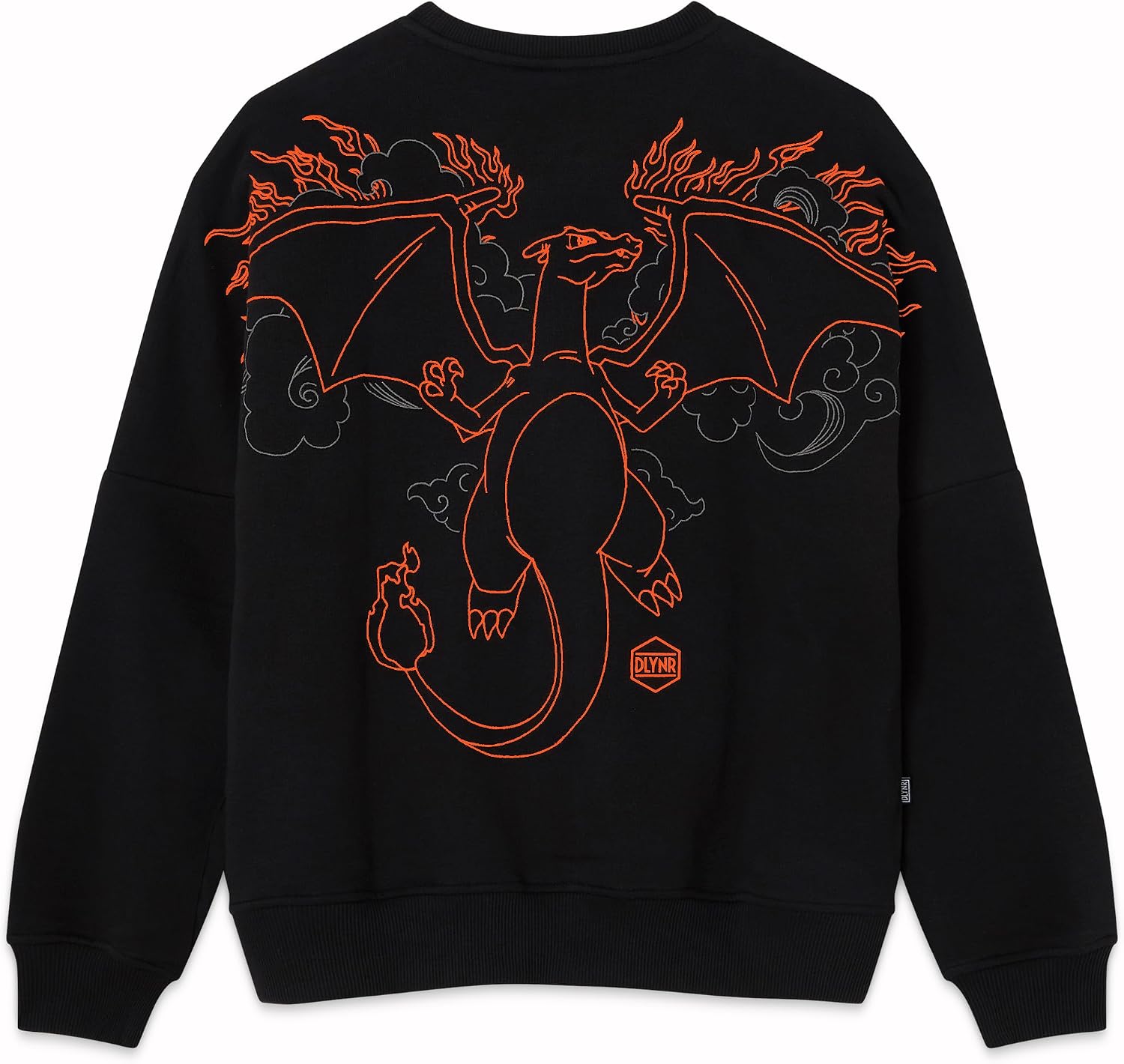 Detalle de Dolly Noire x Pokémon Felpa Charizard Unisex – Hoodie Ricamata in Cotone Misto, Nero