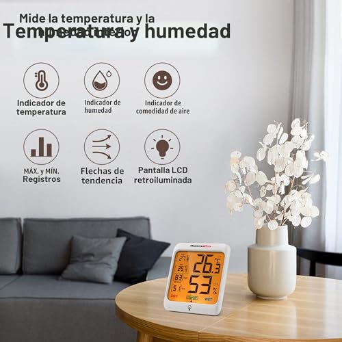 Detalle de TempPro ThermoPro TP53: Termómetro e Higrómetro Digital para Interior con Retroiluminación Táctil