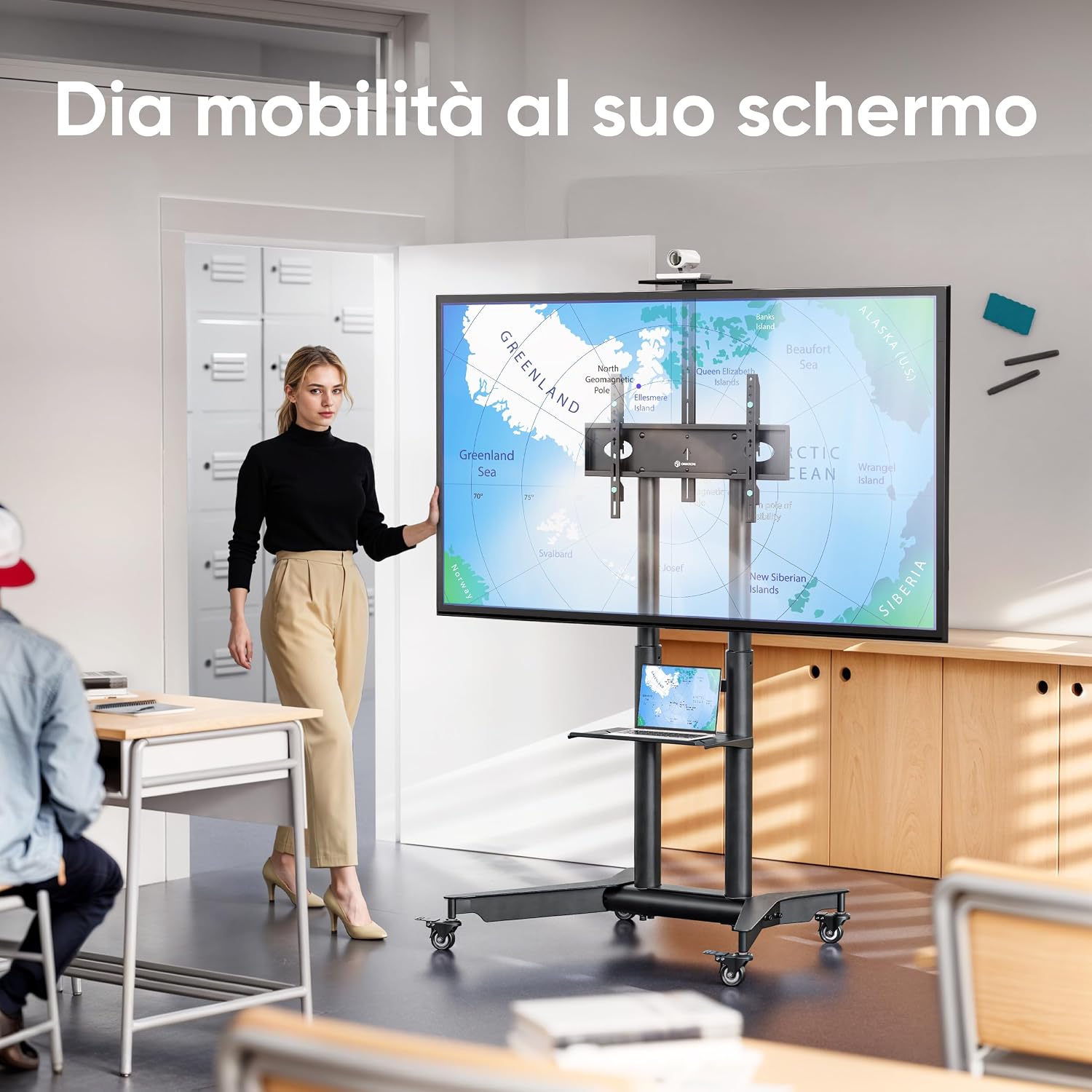Thumbnail 6 de ONKRON TS1571-B supporto TV da pavimento 32–75 pollici con ruote, mensola e altezza regolabile