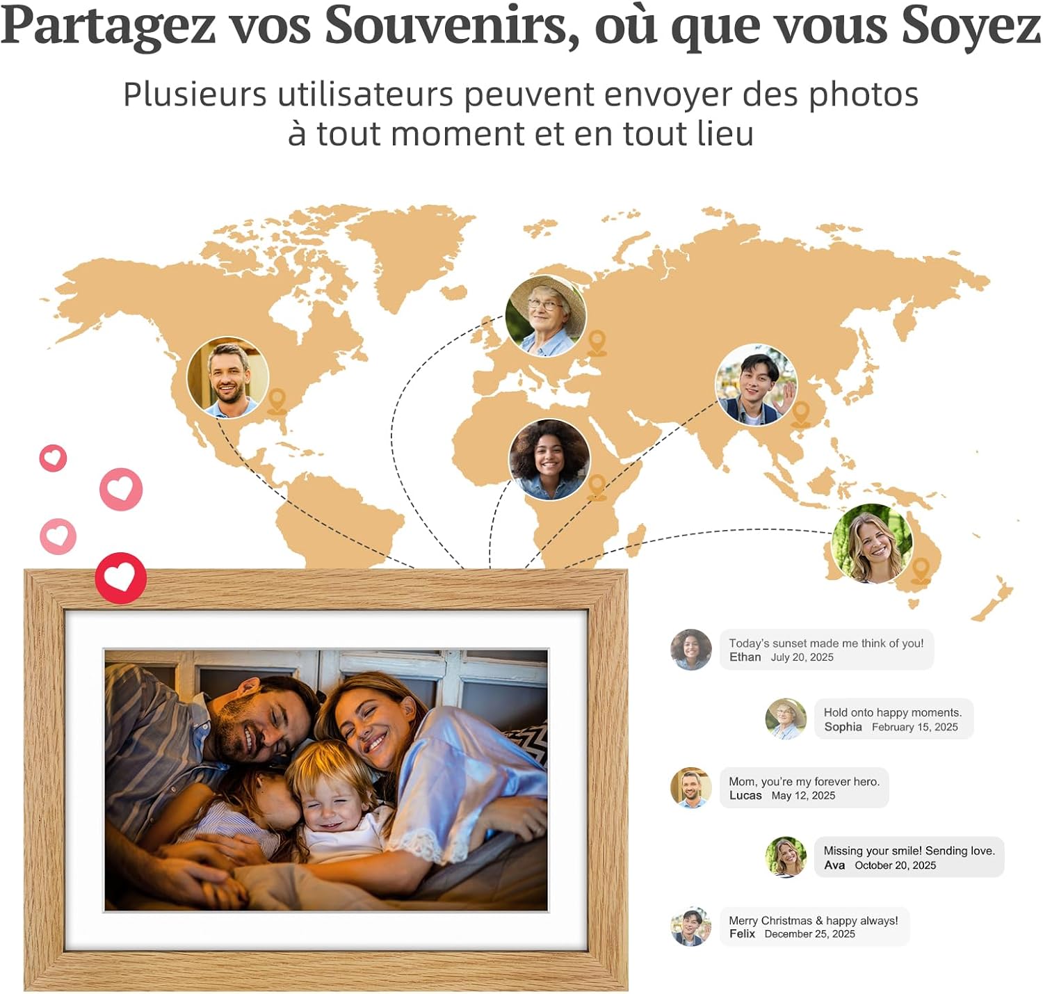 Thumbnail 6 de Cadre photo numérique WiFi en bois de chêne 10,1 pouces — stockage 32 Go, écran tactile IPS et app Frameo