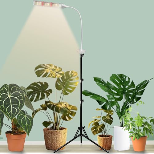 Detalle de Secefeao Stand-1 LED-Pflanzenlampe mit Vollspektrum, Doppelkopf und Timer