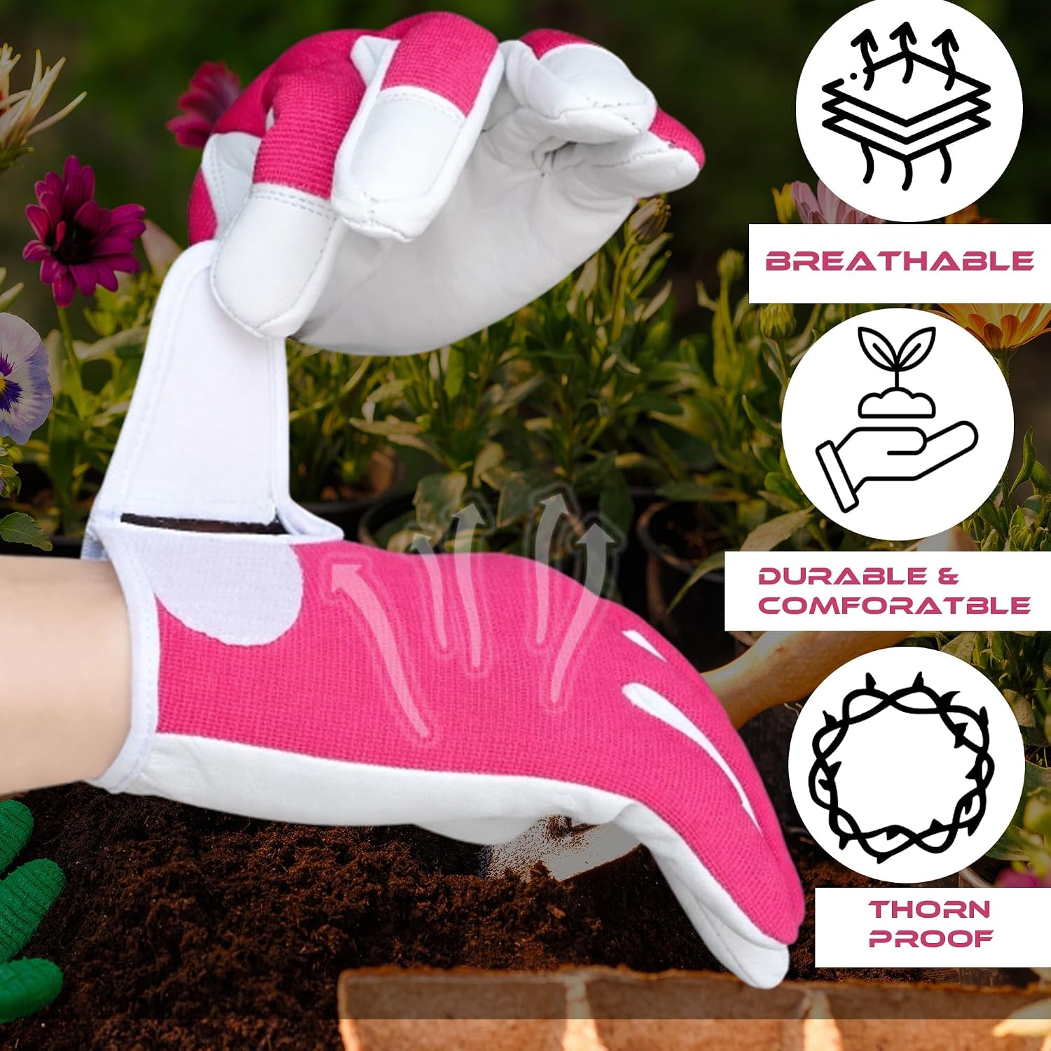 Thumbnail 3 de Katx Leather Gardening Gloves Small Pink