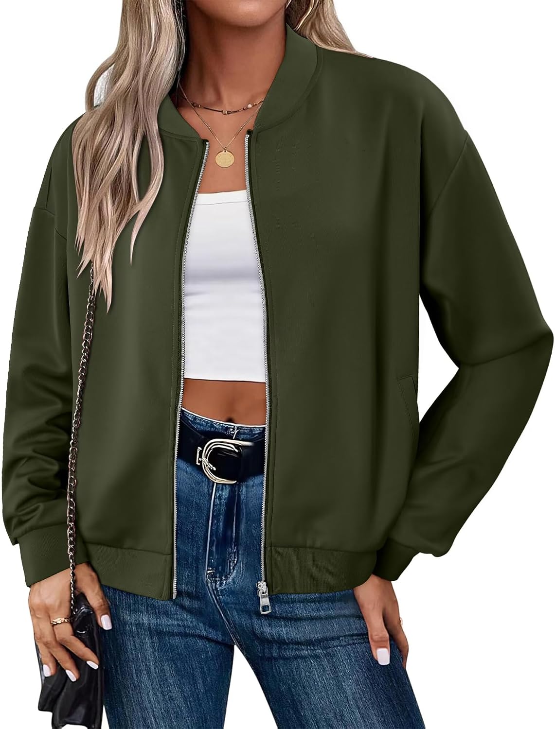 Thumbnail 6 de Magritta Women's Zip Up Jacket: Dressy Long Sleeve Cropped Bomber with Pocket