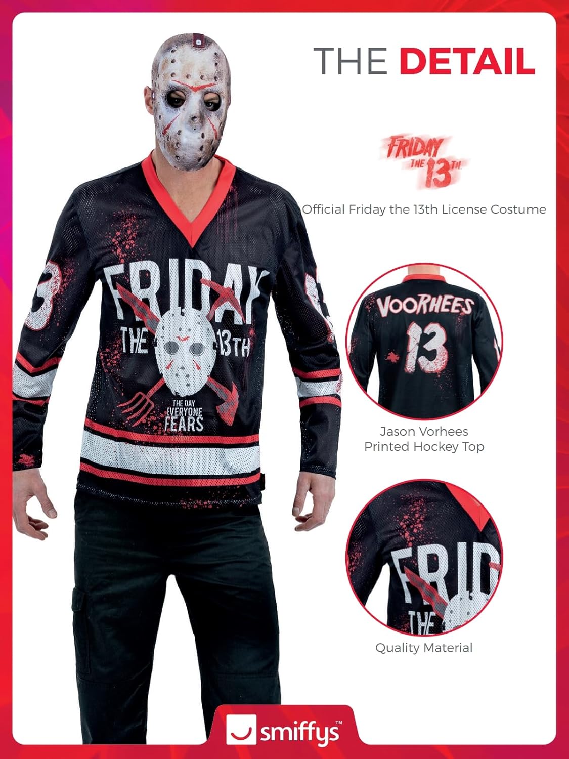 Thumbnail 4 de Smiffys 81017 Friday the 13th Hockey-Top, Herren, Schwarz & Weiß