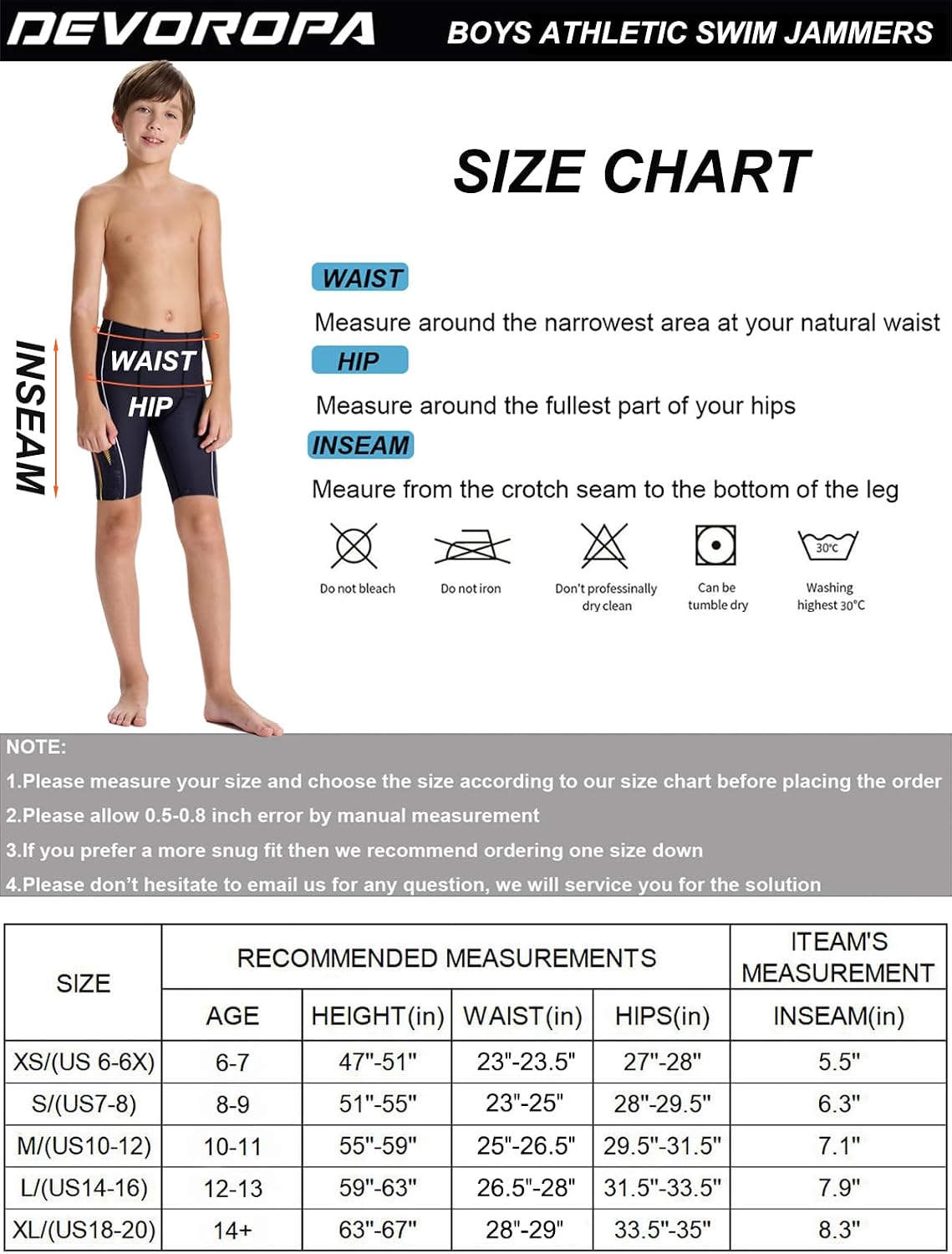 Thumbnail 6 de DEVOROPA Boys Swim Jammers, Youth Racing Shorts with UPF 50+ and Quick-Dry Fabric