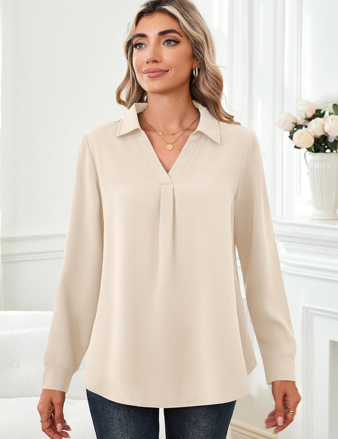 Detalle 2 de Langarmshirt V-Ausschnitt für Damen