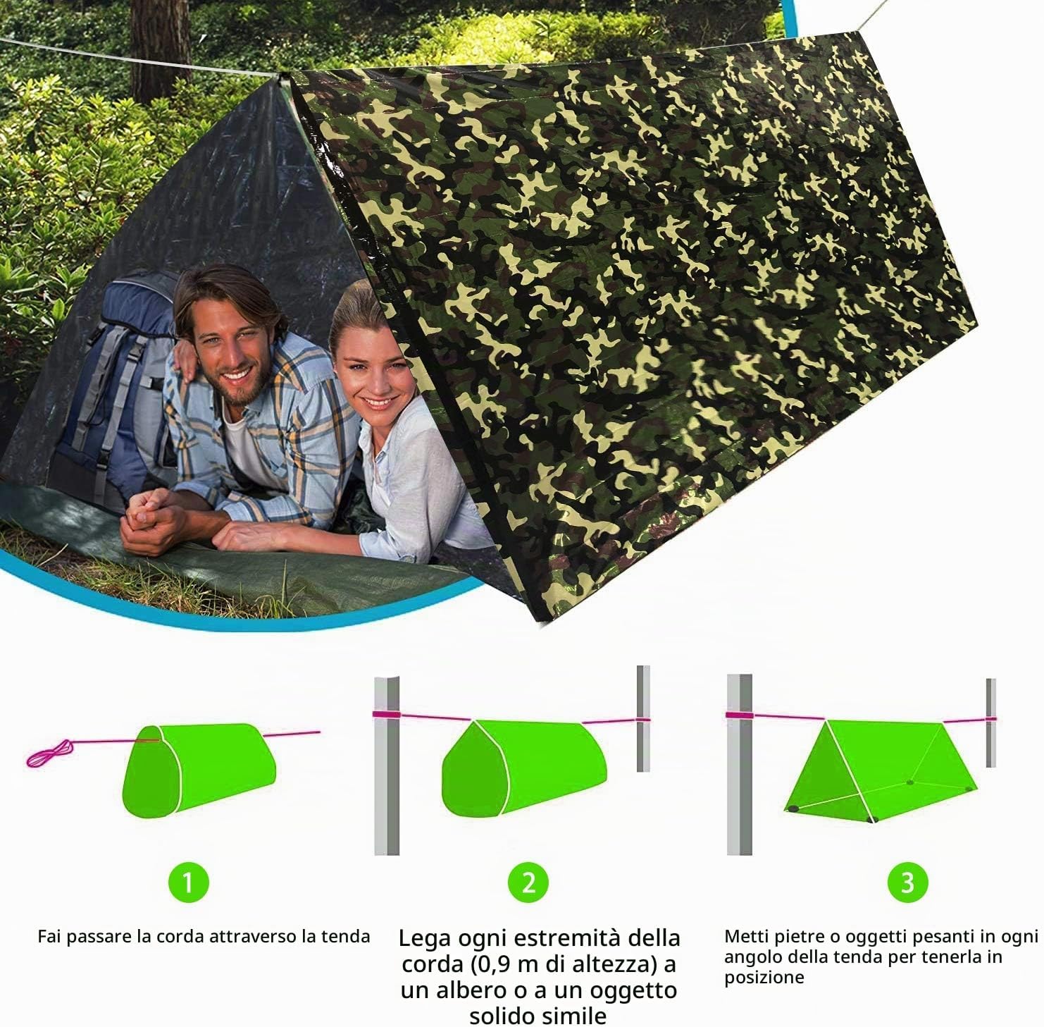 Detalle de HONYAO Sacco a Pelo d'Emergenza: Coperta di Sopravvivenza Riutilizzabile per Outdoor (2 pezzi)