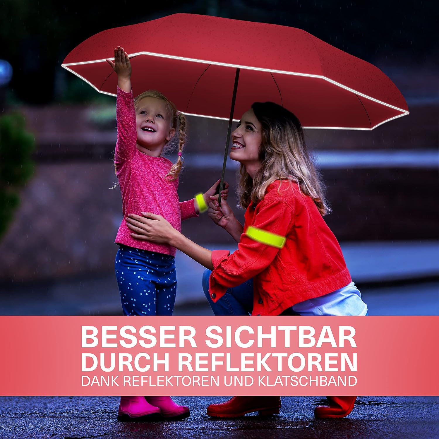Thumbnail 1 de STYNGARD Regenschirm mit Automatik für Kinder Rotterdam (Rot) – mit Sicherheitsreflektoren